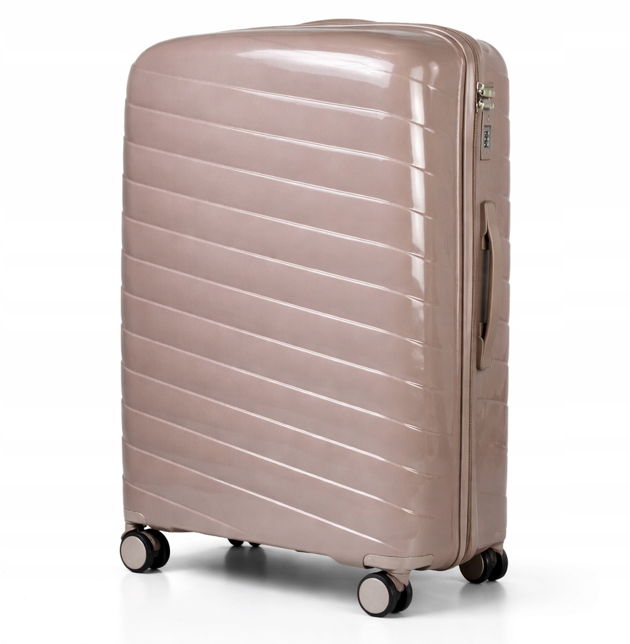 Walizka duża L podróżna, Polipropylen, bagaż Tsa, gumowe kółka 97L Kawowa