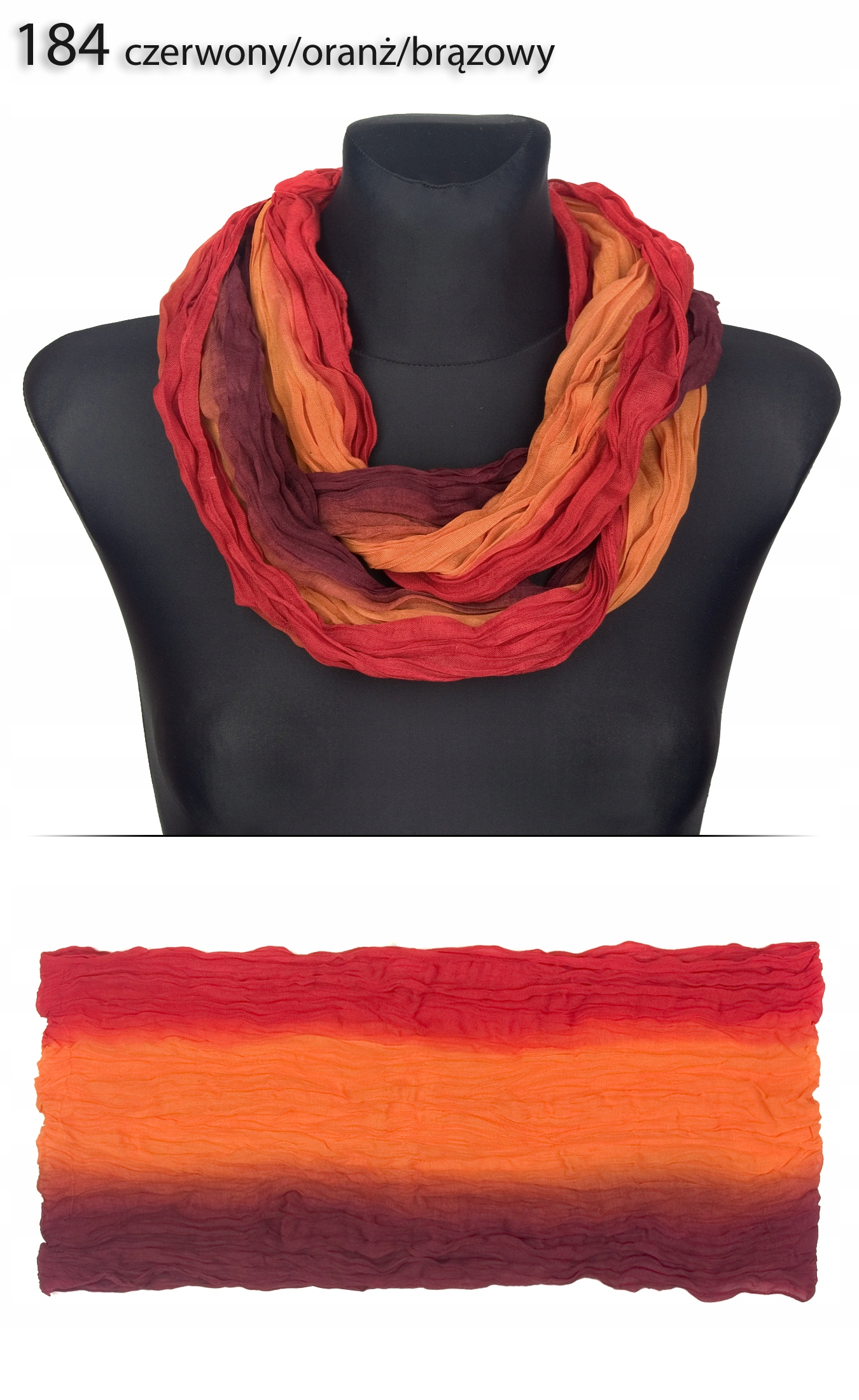 Mały Komin szalik apaszka tęcza - czerwony / brąz / pomarańczowy 184