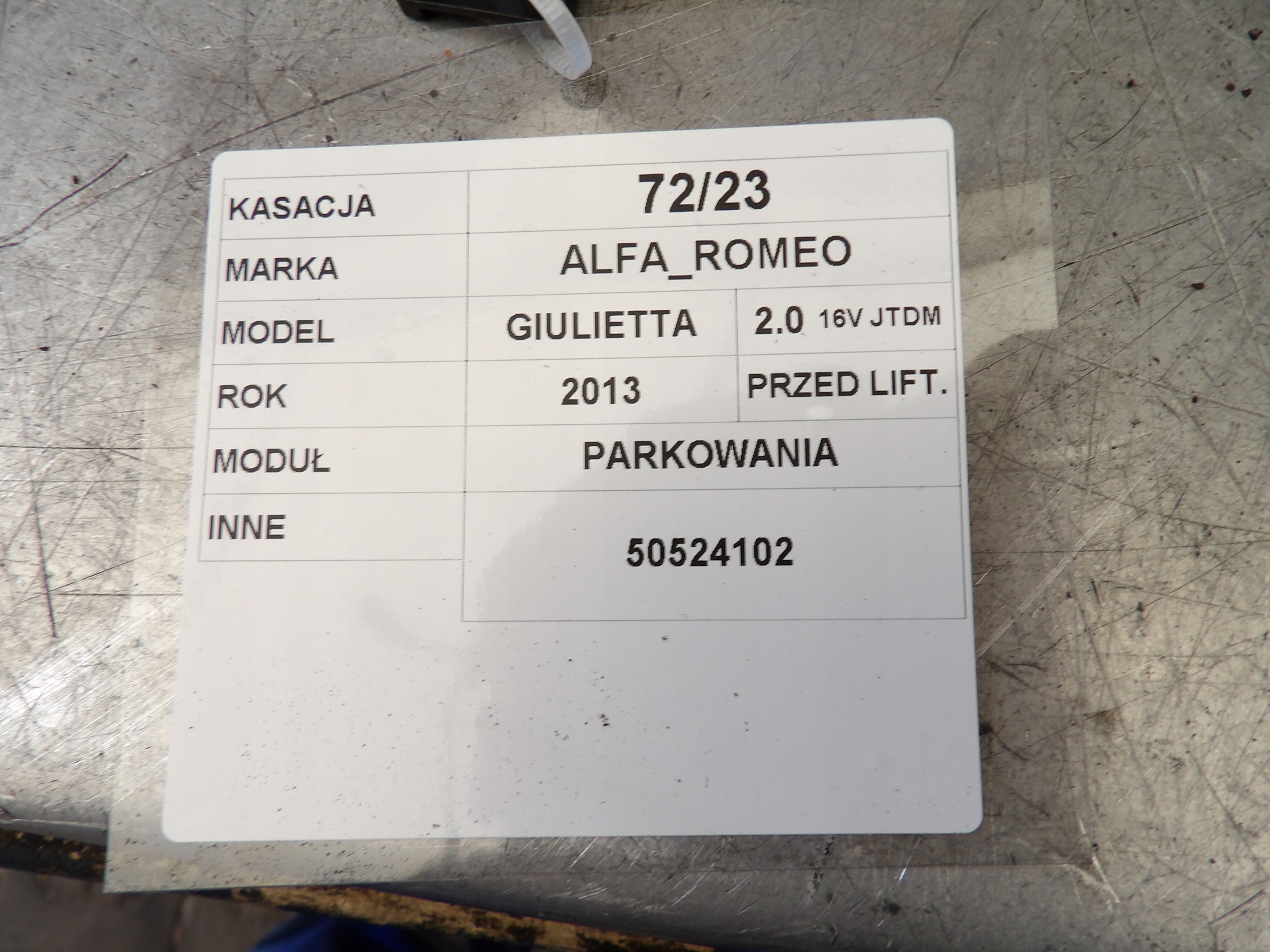 MODULO PARCHEGGIO ALFA ROMEO GIULIETTA 50524102