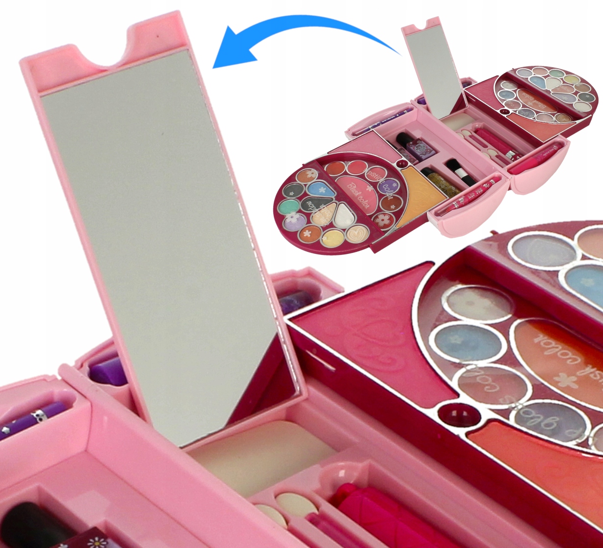 MEGA DUŻY ZESTAW DO MALOWANIA PALETKA KOSMETYKI MAKIJAŻ DLA DZIECI 54 ELEM. Szerokość produktu 41 cm