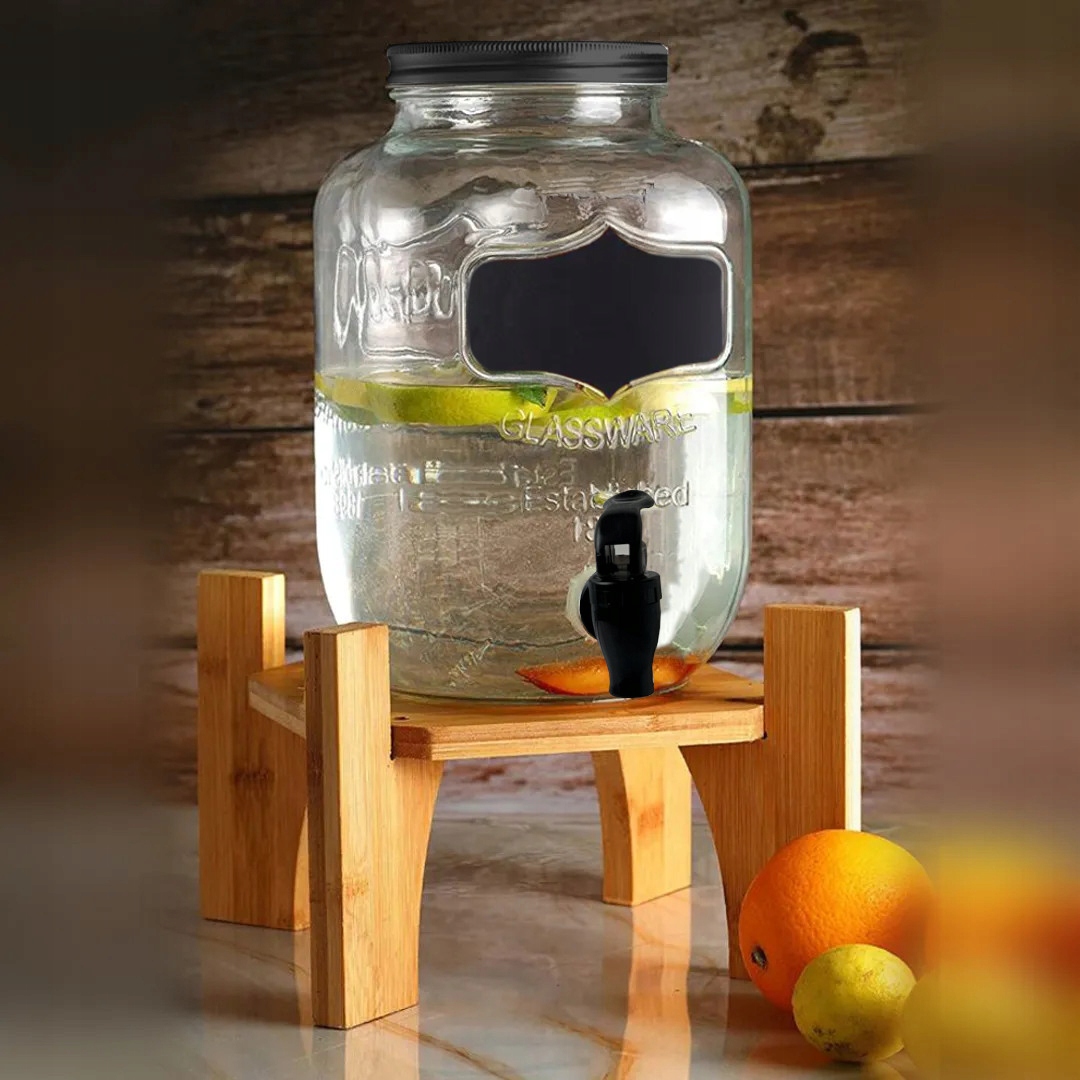 SŁÓJ SZKLANY NA STOJAKU Z KRANIKIEM NA LEMONIADĘ SOK WODĘ 2 SŁOIKI STOJAK Marka Festa Italia