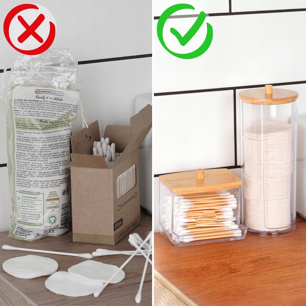 2x Pojemnik ŁAZIENKOWY organizer patyczki płatki kosmetyczne higieniczne Kolor odcienie brązu i beżu przezroczysty