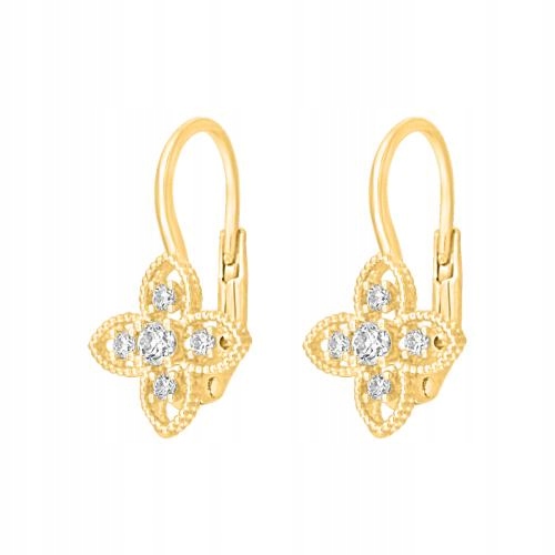 Zlaté 585 jemné závěsné náušnice s 5 zirkony dárek ke Dni žen