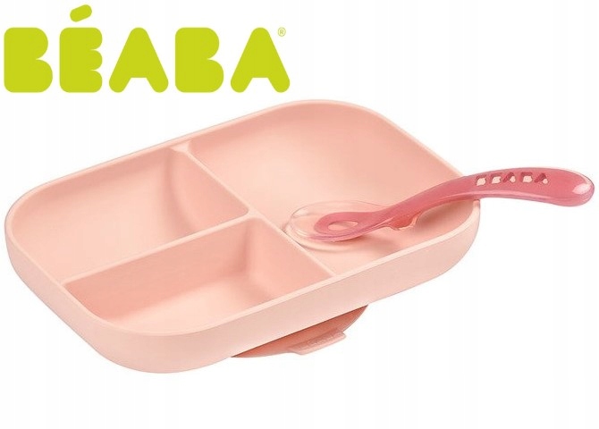 BEABA TALERZ z PRZYSSAWKĄ Łyżeczka SILIKON 4m+ RÓŻ Marka Beaba