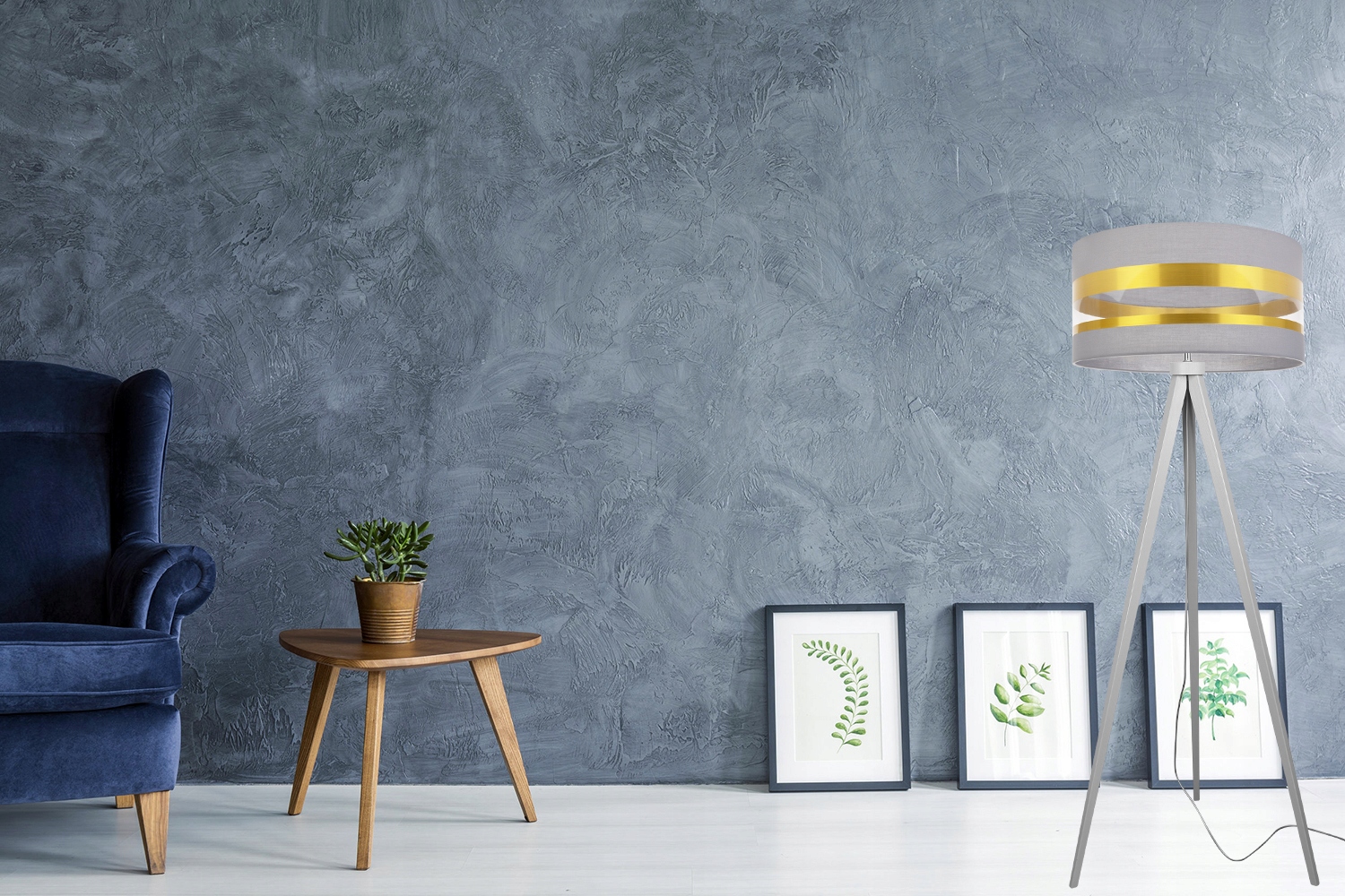 LAMPA STOJĄCA TRÓJNÓG NOWOCZESNA ZŁOTA ABAŻUR LED Marka Light Home