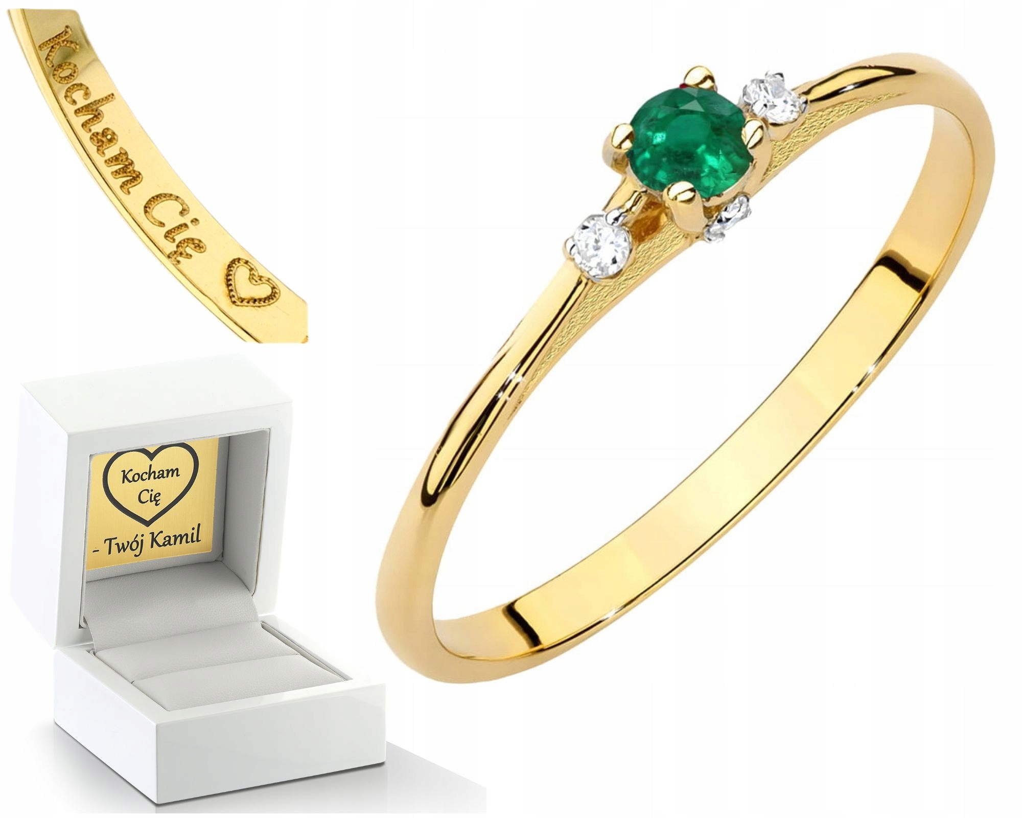 Zlatý Prstýnek S Přírodním Kamenem Smaragd A Diamanty 585 Dárek