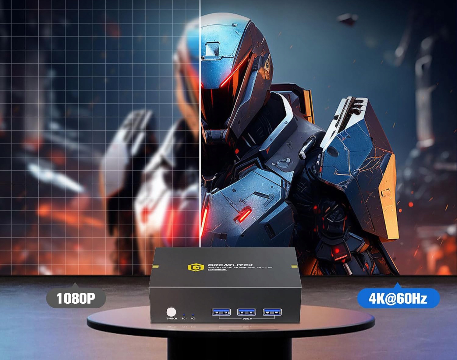 Przełącznik KVM GREATHTEK GHT-S7232H2 HDMI USB3.0, 2xPC 2xMonitor, 4K@60Hz Liczba komputerów 2