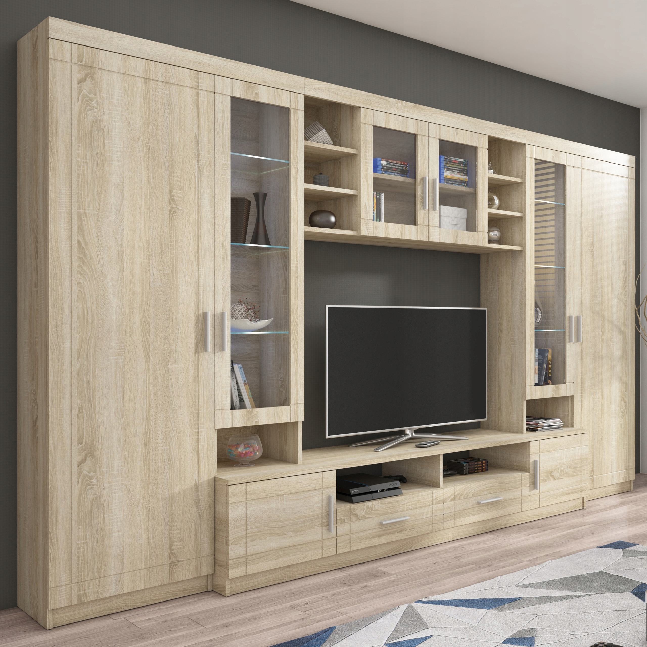 Nábytková Stěna Perugia Dub sonoma Moderní sada nábytku do obývacího pokoje