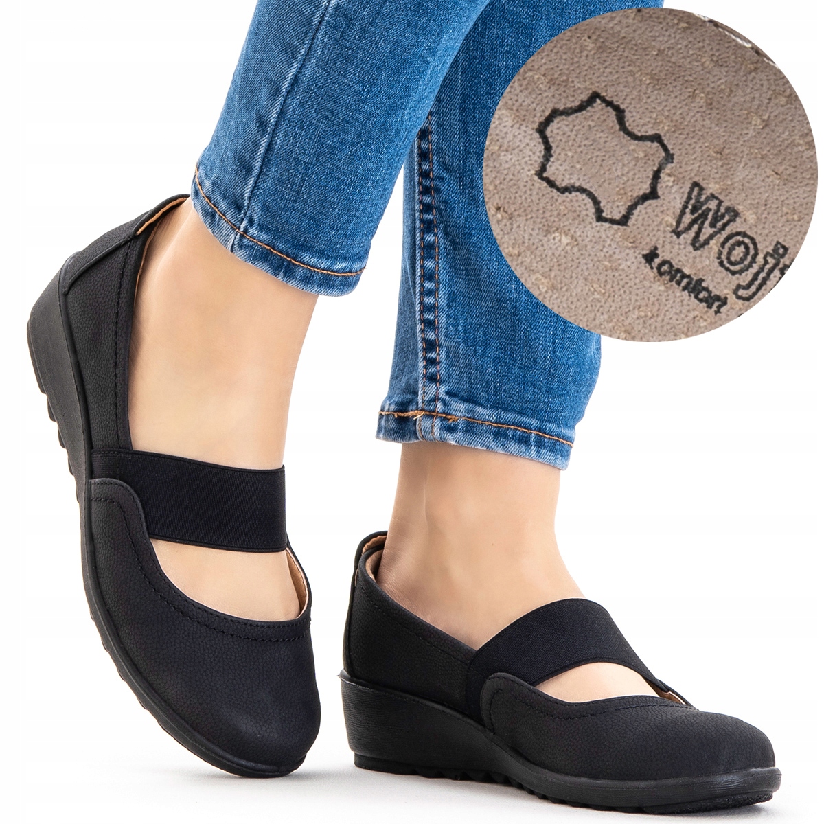 Polobotky vč. kůže nazouvací baleríny Tuhost H pohodlné lehké Wojtyłko 38