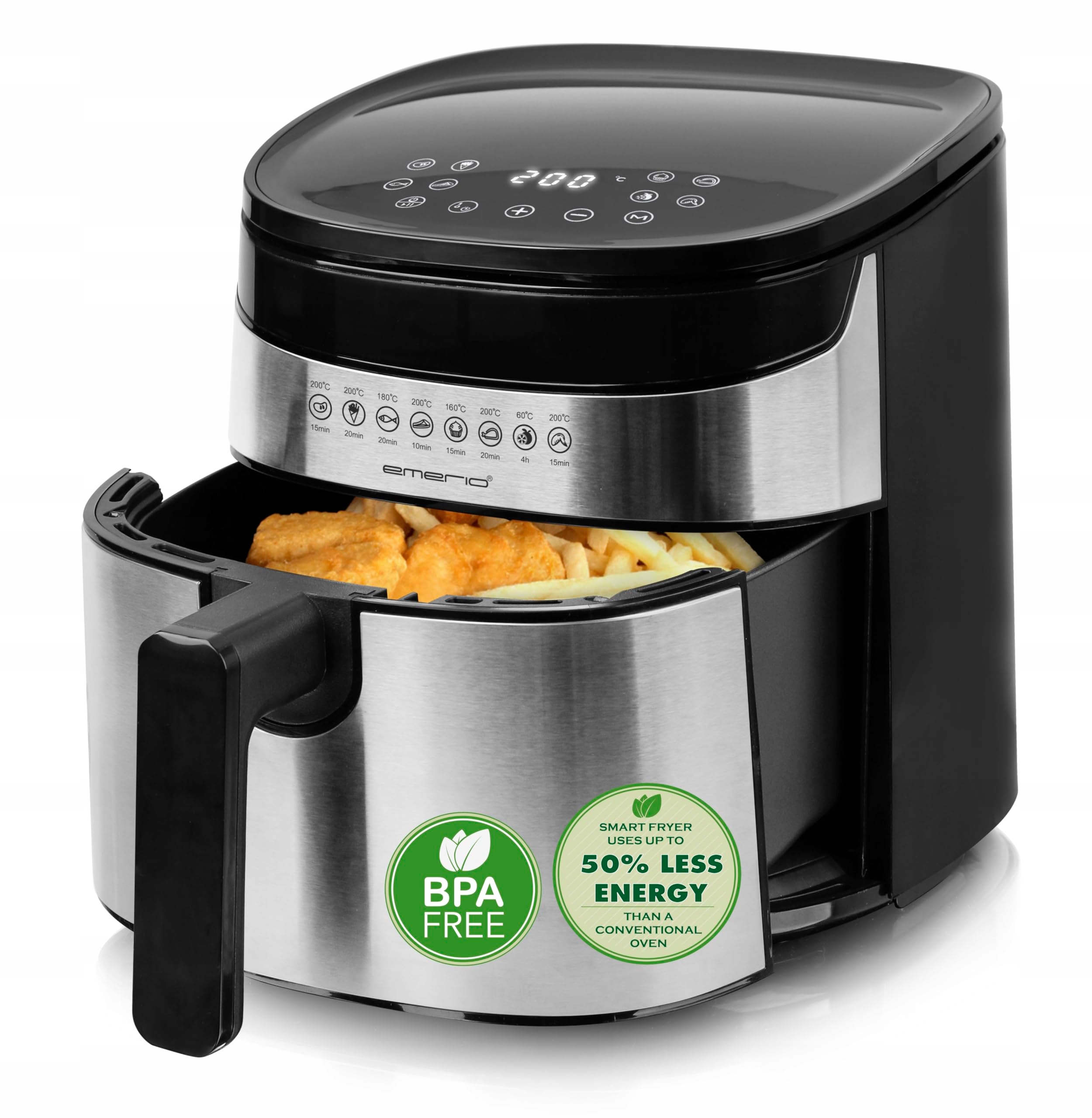 EMERIO Cyfrowa Frytkownica Beztłuszczowa 4.5L 1300W 8 Programów INOX — miniatura 3