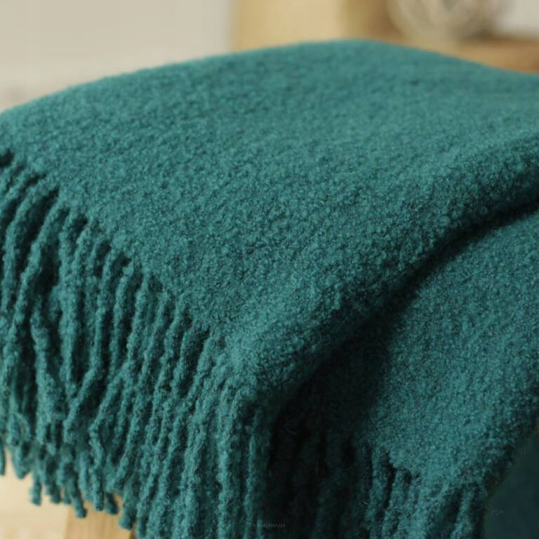 

Koc wełniany Boucle szmaragdowy gruby ciepły