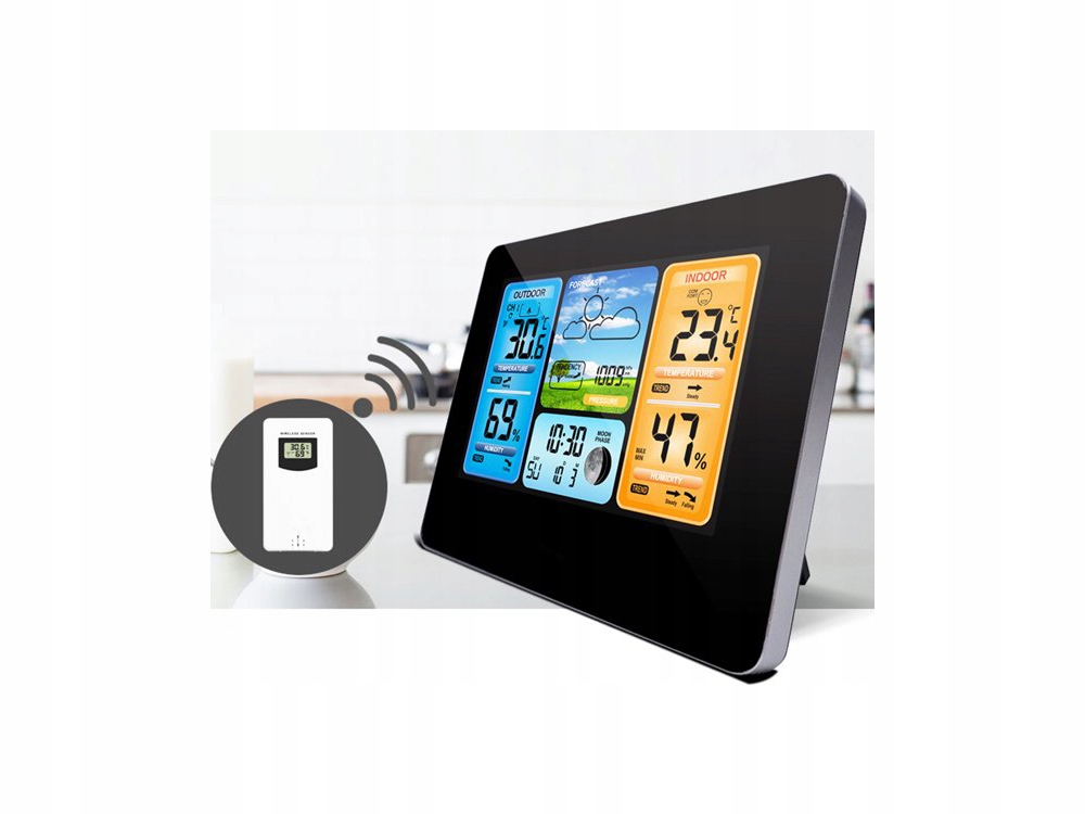 BEZPRZEWODOWA STACJA POGODY POGODOWA HIGROMETR DCF Stan opakowania oryginalne