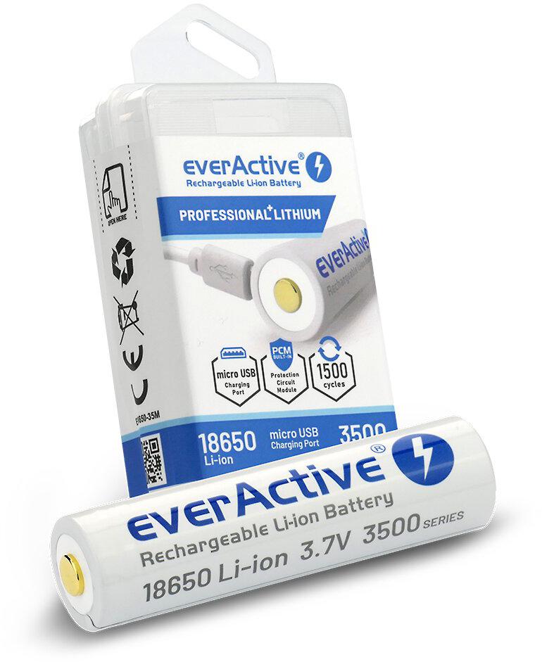 Akumulator 18650 Li-Ion 3,7V everActive 3500mAh (1 szt.) micro-USB z zabezp