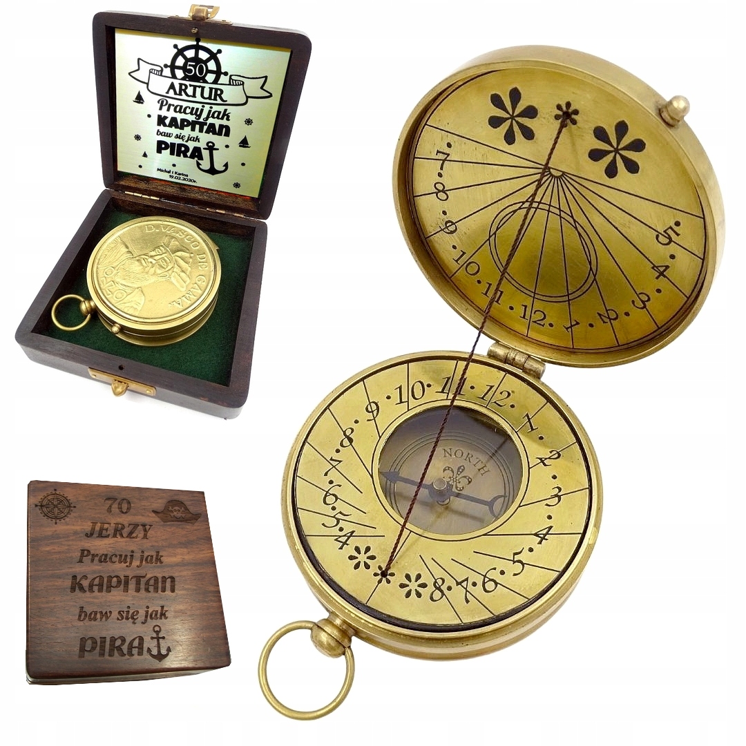 KOMPAS ZEGAR SŁONECZNY MOSIĄDZ PREZENT PODRÓŻNIKa