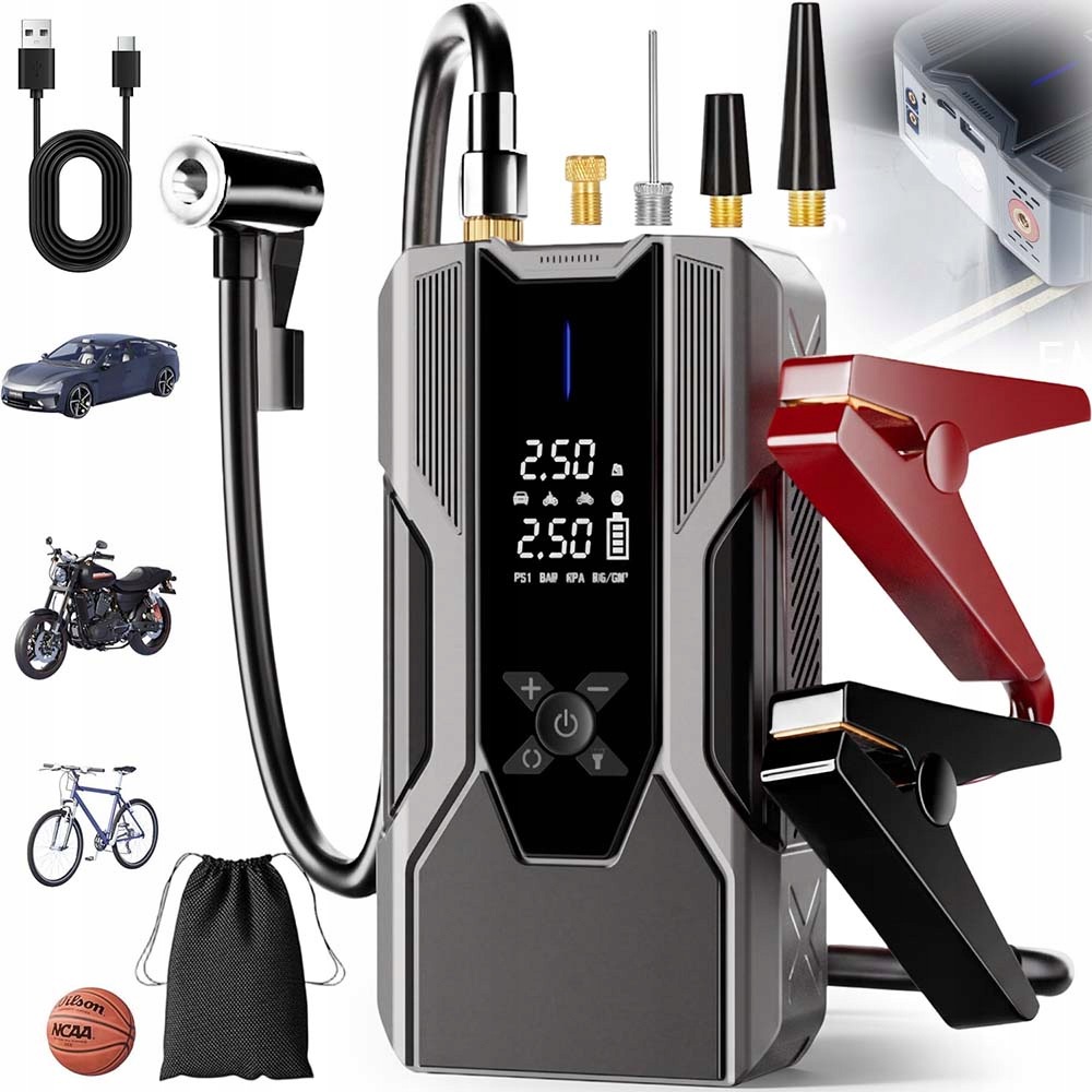 Boosterové Štartovacie Zariadenie Jump Starter Led 8000 Mah Powerbank Inflácia