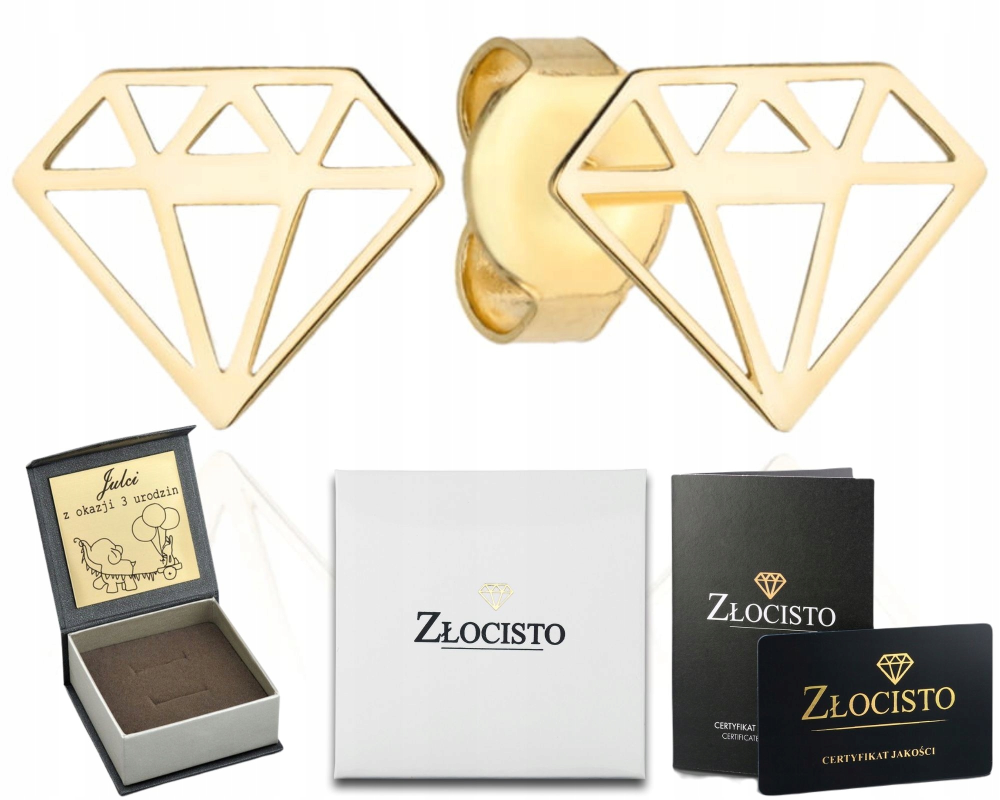 Zlaté Náušnice Malé Diamanty Diamanty Tužka Gravírování
