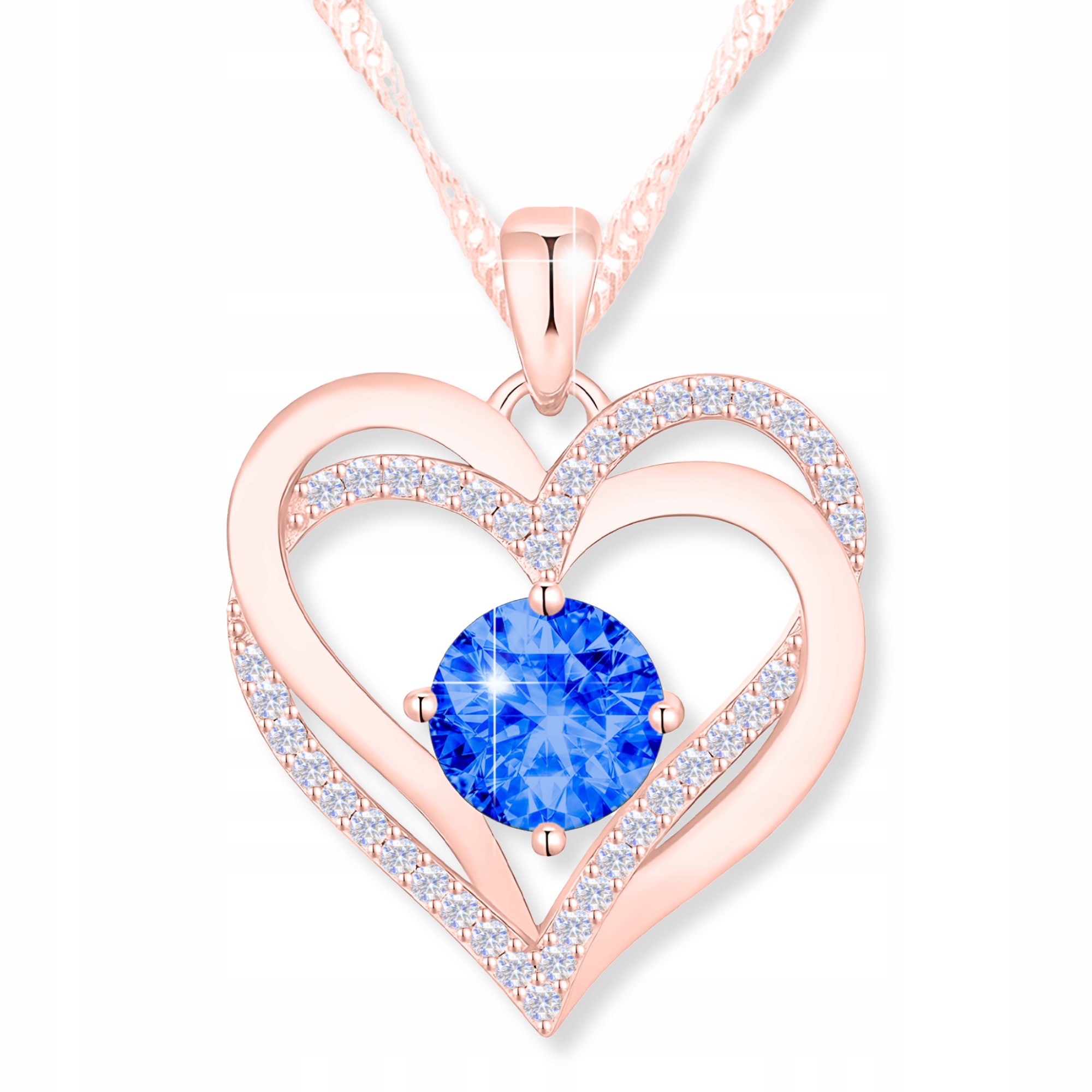 Lesklý Náhrdelník Srdce 925 Srdíčko se Safírovým Očkem Pozlacený 750