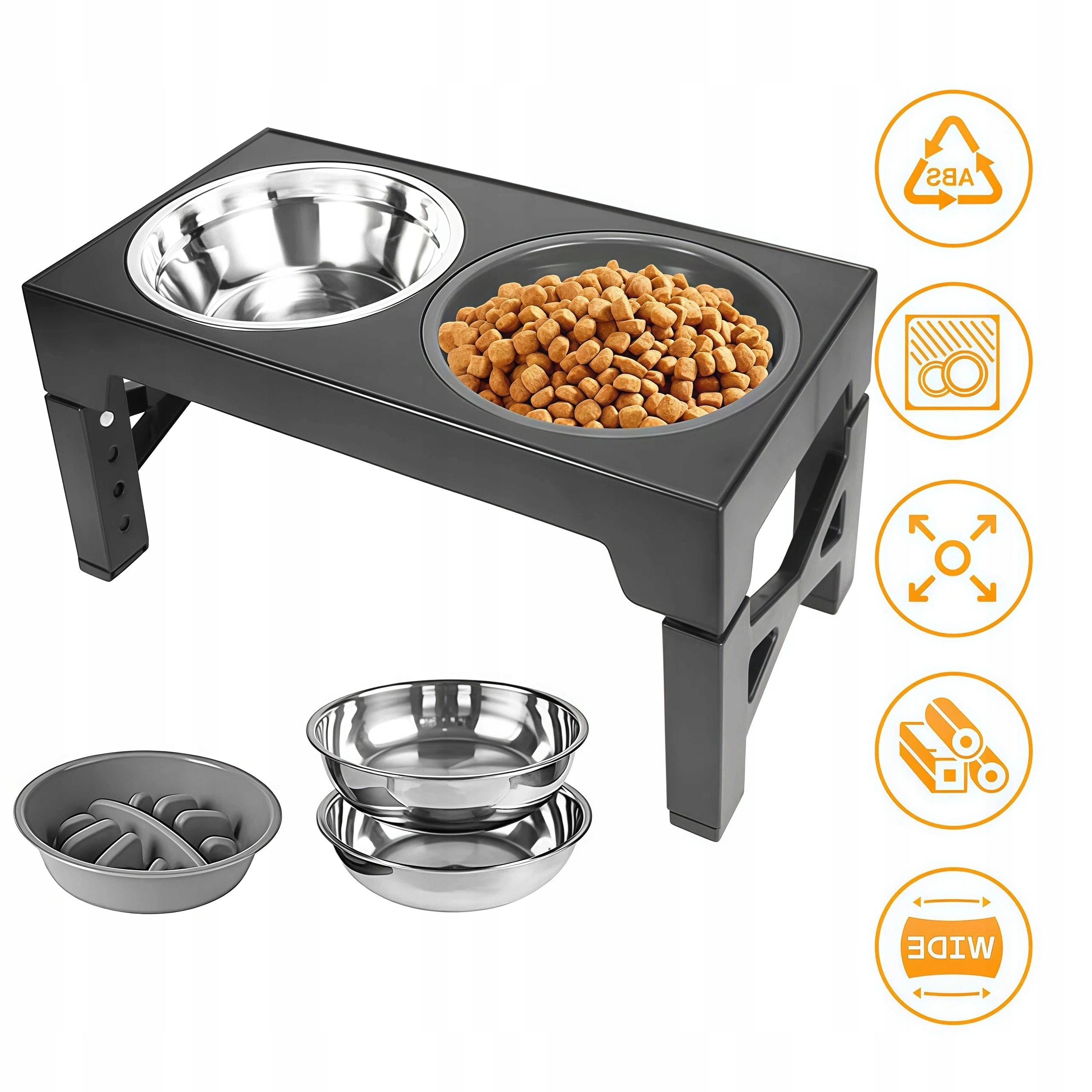 2 Misky Pro Psa Nechlapující pomalé jídlo – Na Nastavitelném Stojanu