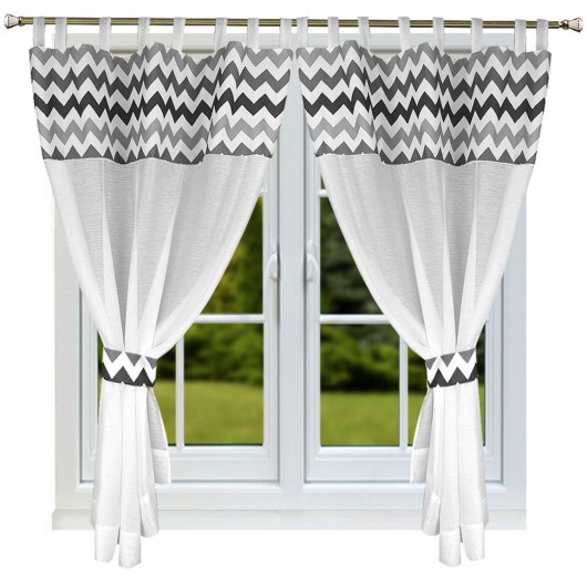 Firany gotowe sable wzór zygzaki 145x160 cm. Marka inna