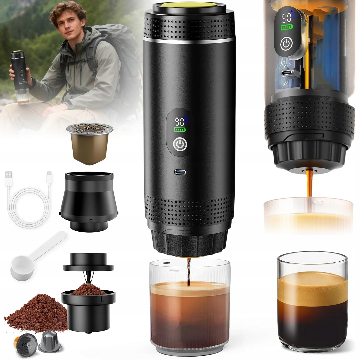 Przenośny Ekspres Do Kawy Turystyczny Bezprzewodowy Do Biura Kempingu 80 ML