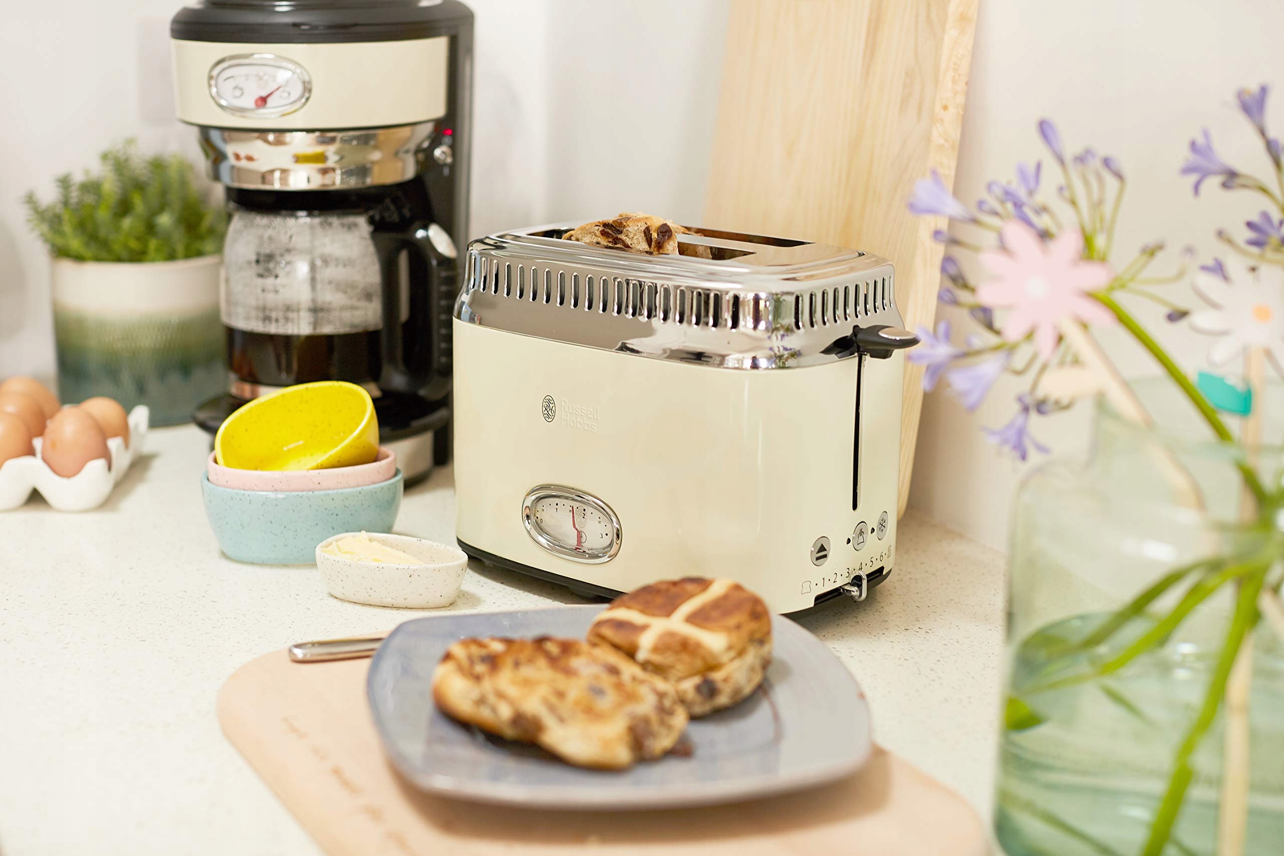 RUSSELL HOBBS Toster Retro Kremowy Stalowy 2 Kromki 1300W 6 Stopni — miniatura 9