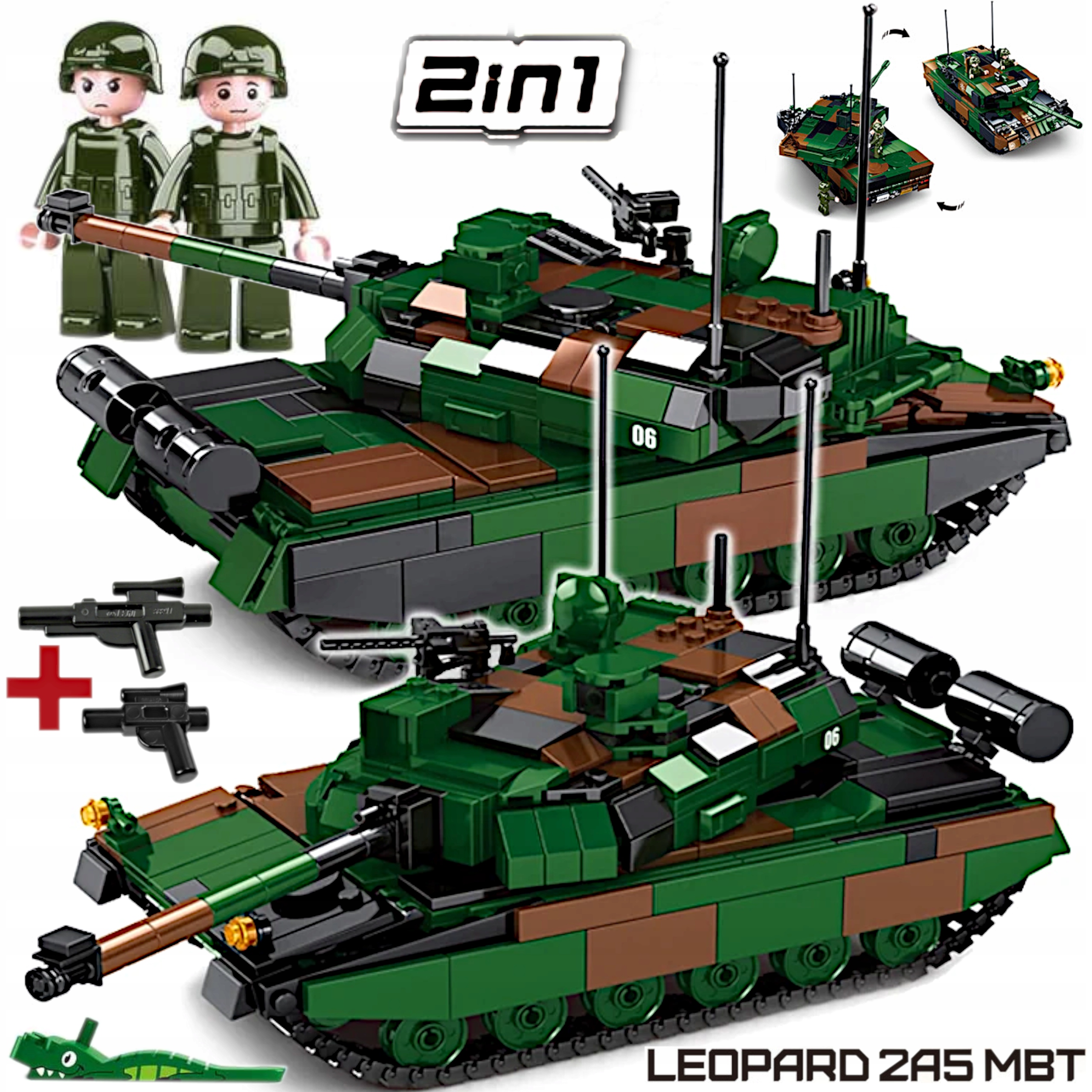 Klocki Czołg Leopard 2A5 Niemiecki 2 wer. w 1op.WOJSKO 2 Figuri+ Lego Broń