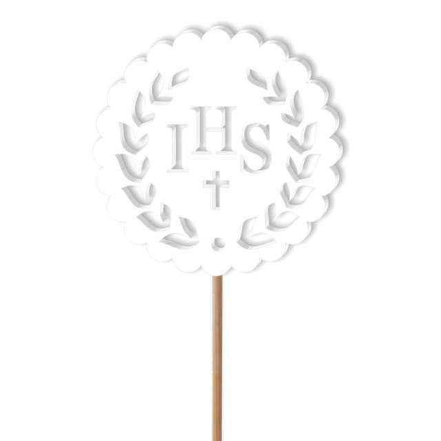TOPPER plexa NA TORT biały IHS komunia HOSTIA laur