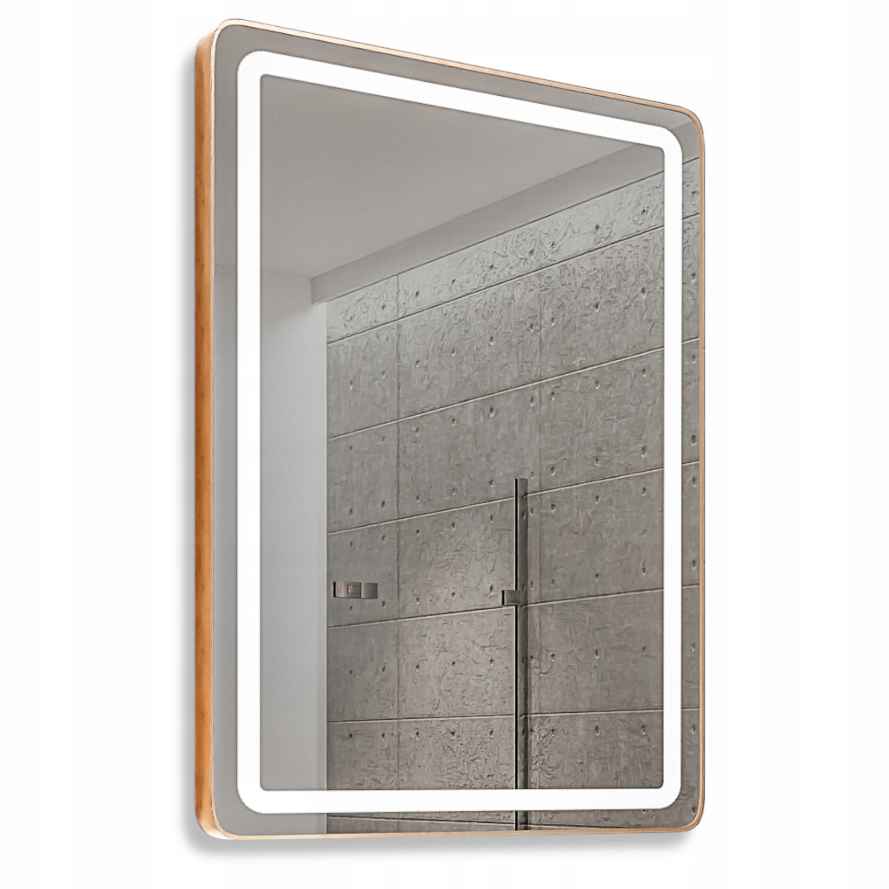 Obdĺžnikové Zrkadlo 70x90 Zlatý Kovový Podsvietený Rám Loft Dekoratívny