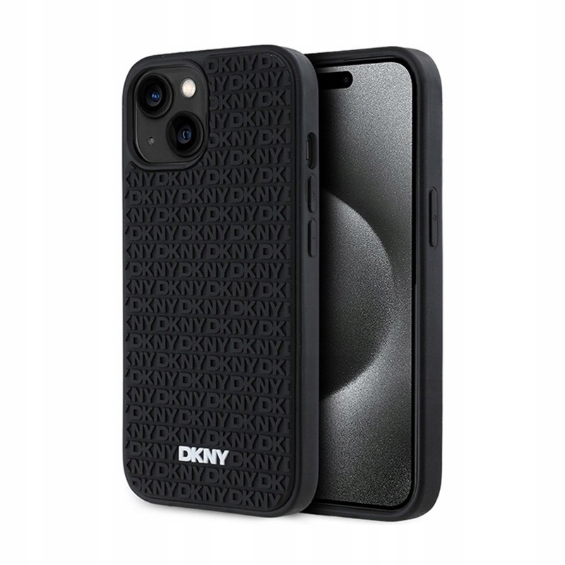 Dkny 3D Rubber Repeat Pattern Etui iPhone 15 14 13 (czarny)