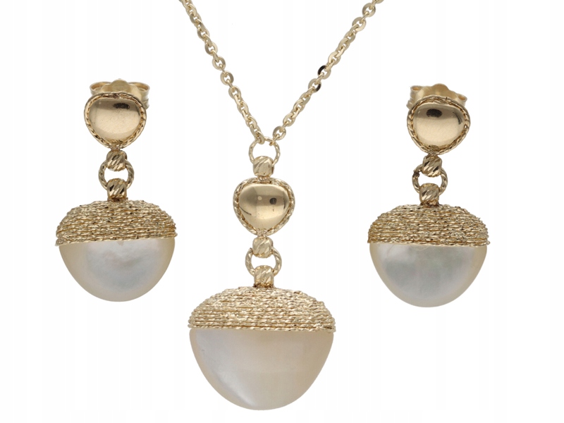 Zlatý komplet šperků 585, elegantní kuličky, efektní jako dárek 14kt