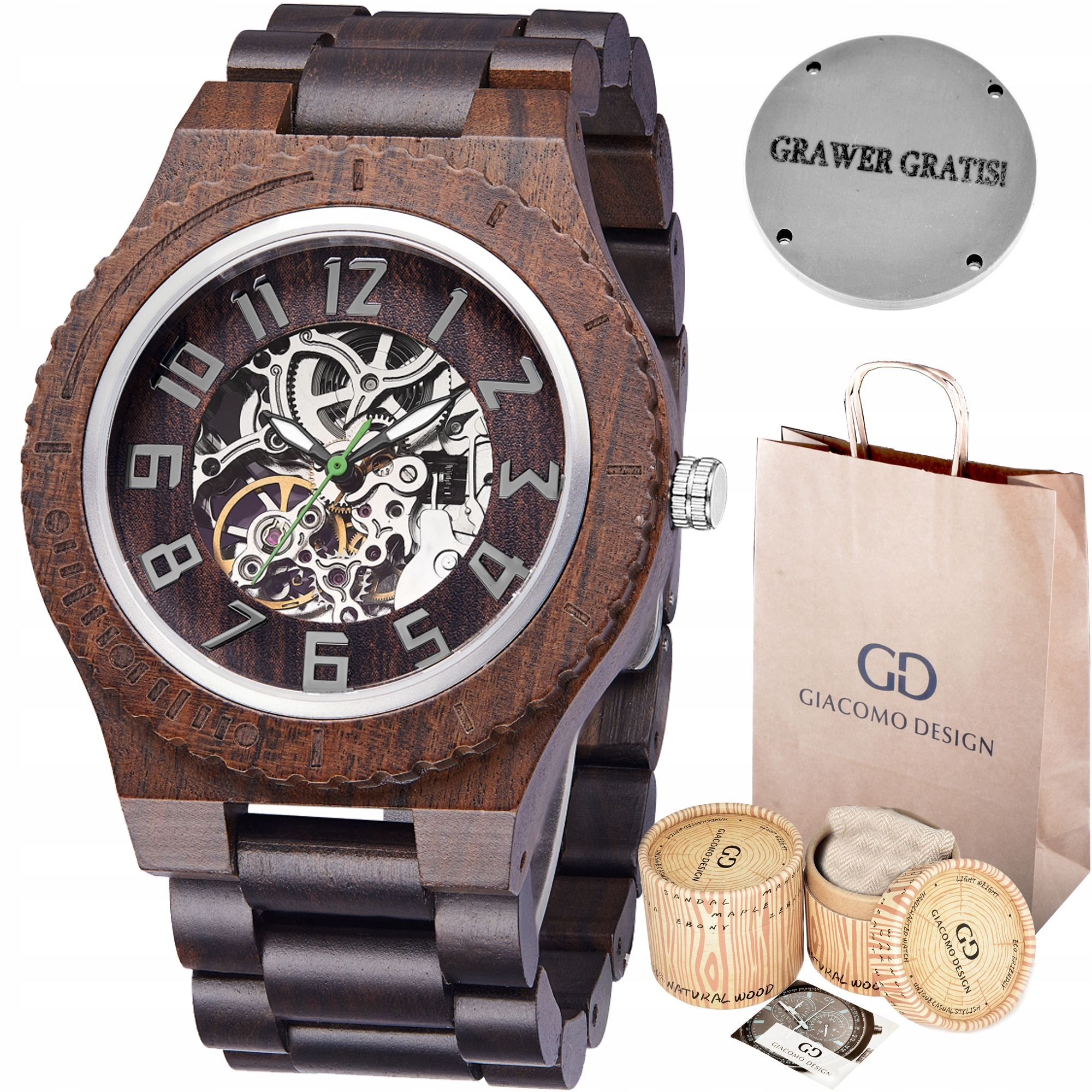 

Drewniany zegarek Giacomo Design GD38 Automatic