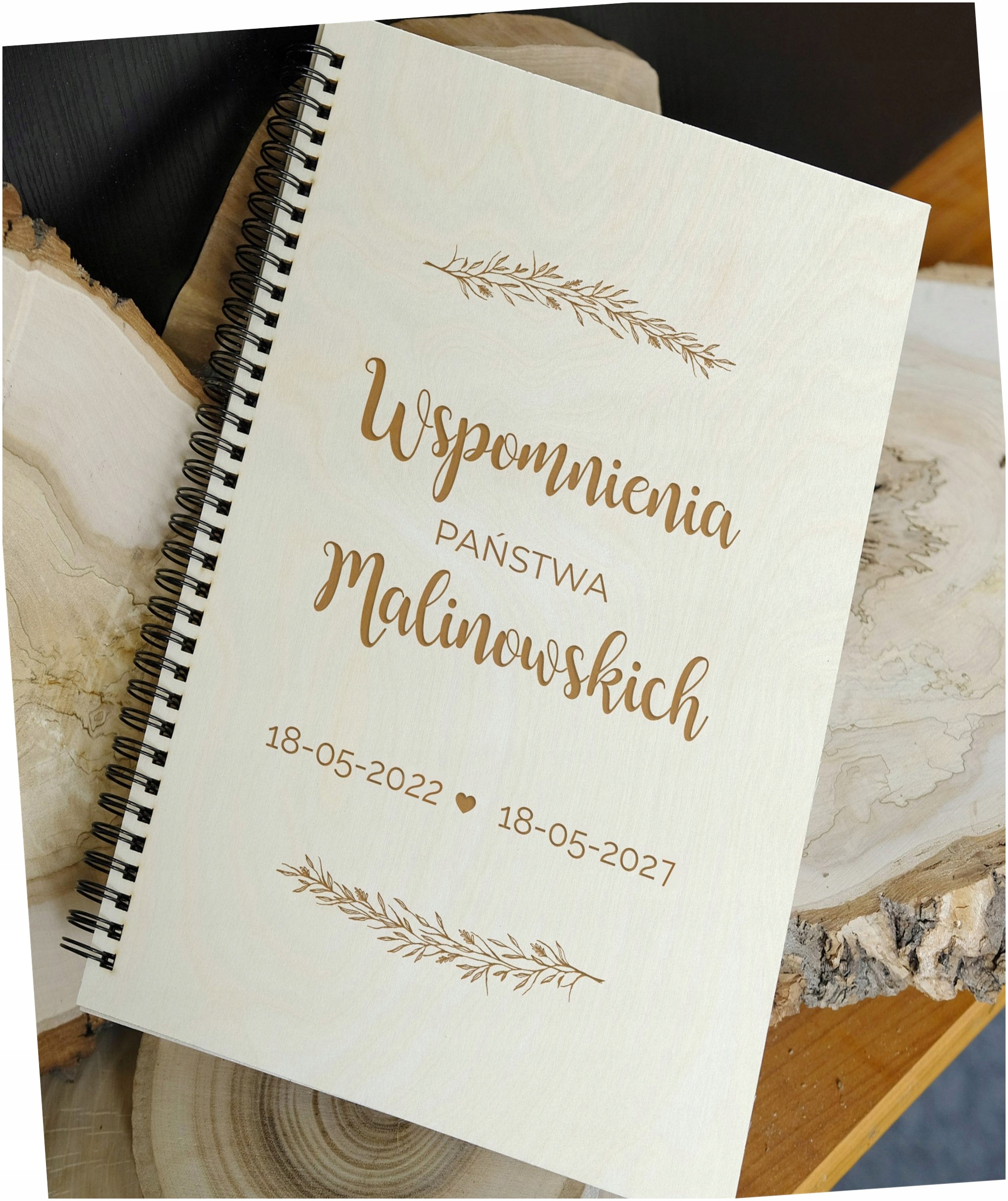 PREZENT ALBUM ROCZNICA ŚLUBU MAŁŻEŃSTWO DREWNO PERSONALIZACJA