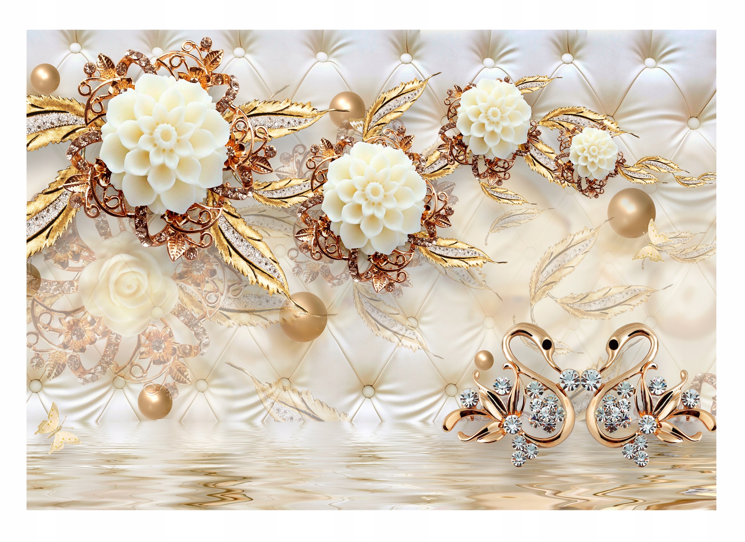 Fototapeta Květiny 3D Abstrakce Labutě Optická Tapeta Obývací Pokoj 368x254