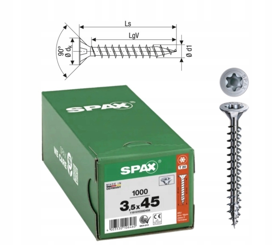 Univerzální vrut do dřeva spax 3,5 x 45 Wirox Tx 1000 ks