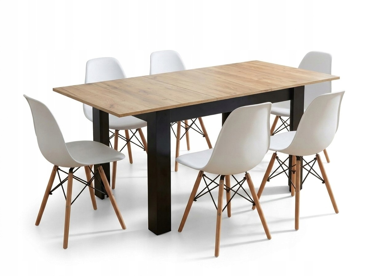 Rozkládací stůl Craft 120/160x80 6 bílých skandinávských židlí