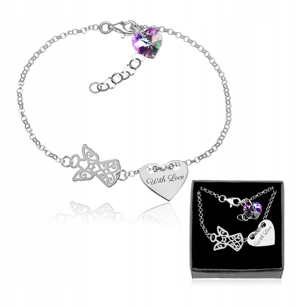 

Bransoletka Z Kr. Swarovski Aniołek Serce Grawer