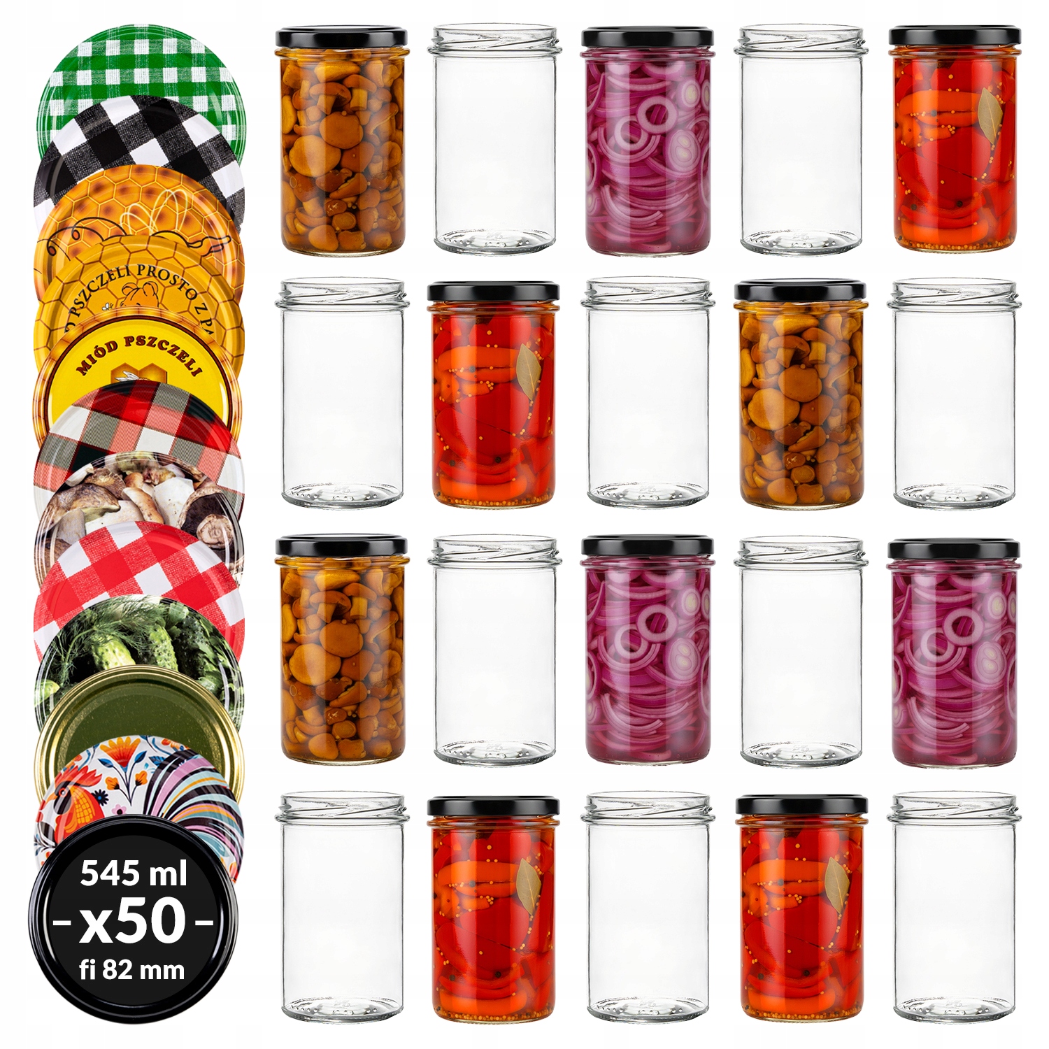 50 x Sklenice 545 ml Na Med Zavařeniny Okurky Papriky Saláty Šroubovací Víčka 82 mm