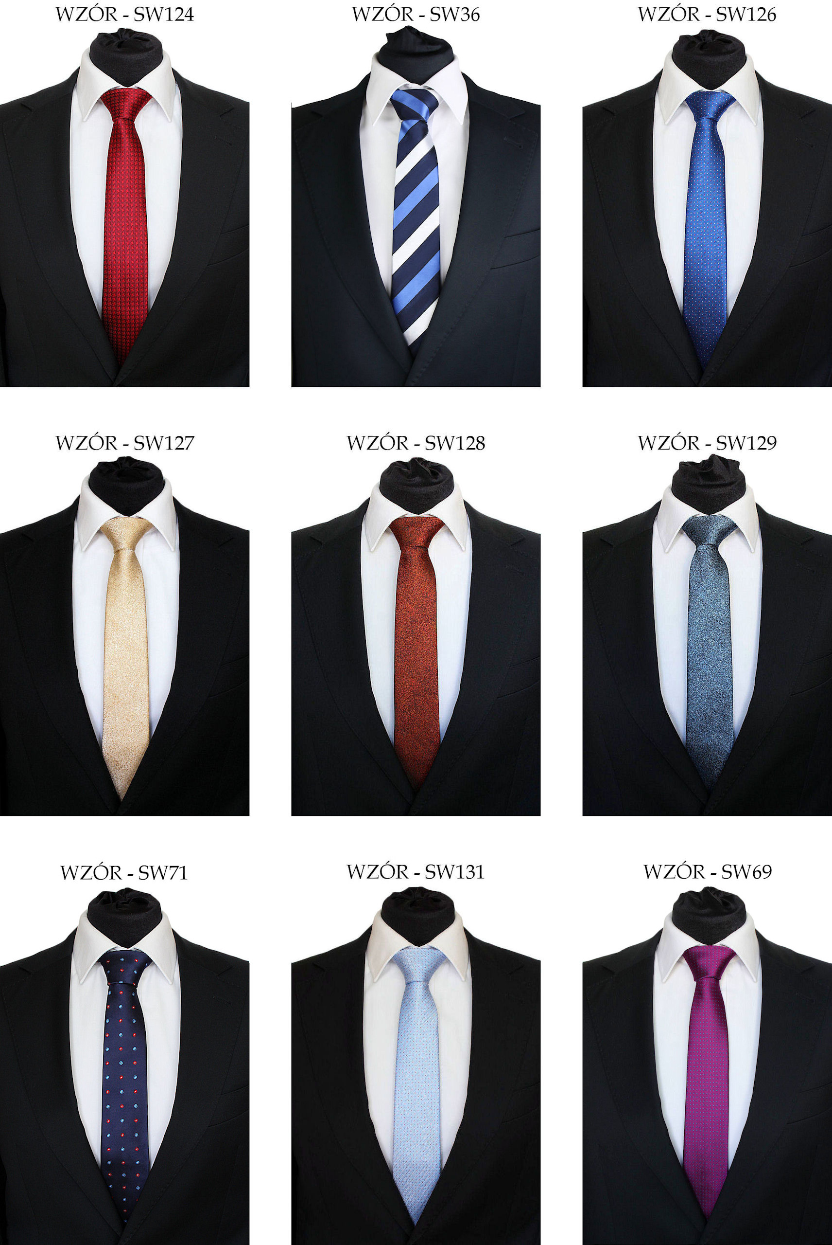 WĄSKI KRAWAT ŚLEDŹ 6cm - DUŻO WZORÓW W PASY KROPKI Szerokość produktu 6 cm