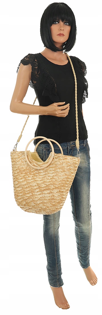 TOREBKA KOSZYK SŁOMIANA PLECIONA NA LATO LEKKA BEŻ Płeć kobieta