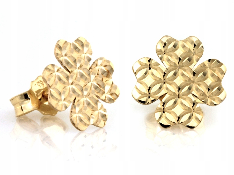 Zlaté Náušnice 585 14k s jetelkami na tyči Hmotnost 0.99 g, lehké a jemné