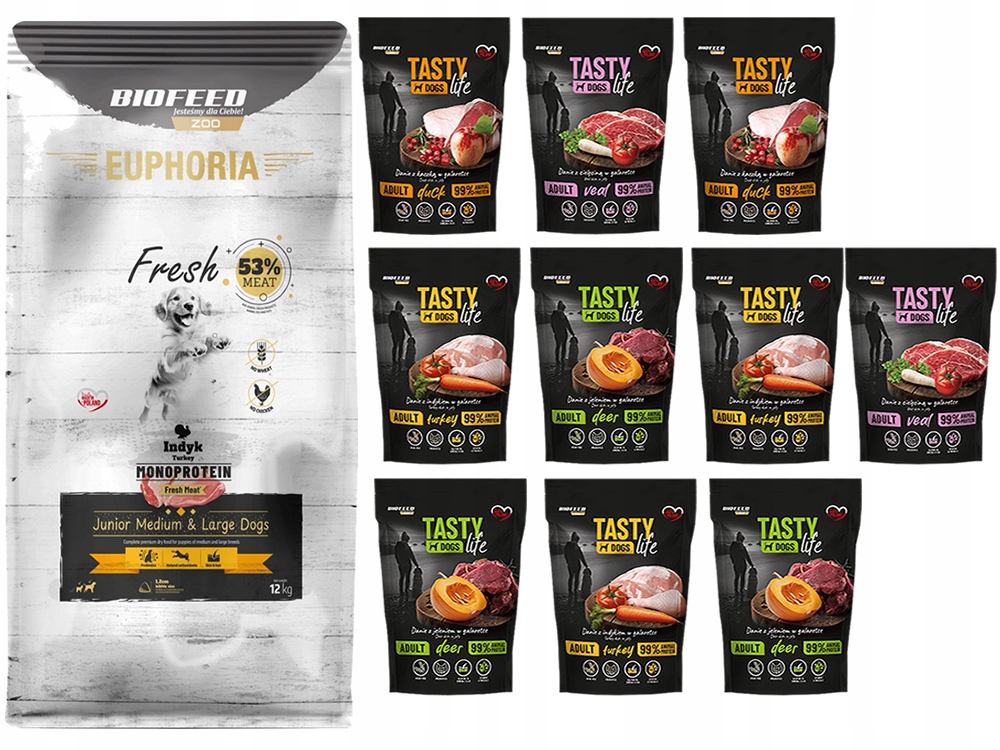Biofeed Euphoria Fresh Junior Indyk Mono M/L 12KG 10x 150g saszetki