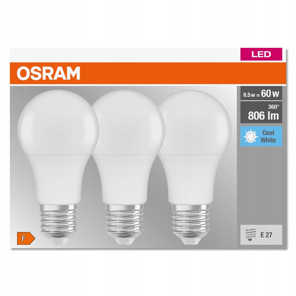 3x Żarówka LED E27 A60 8,5W 60W 806lm 4000K OSRAM Marka Osram