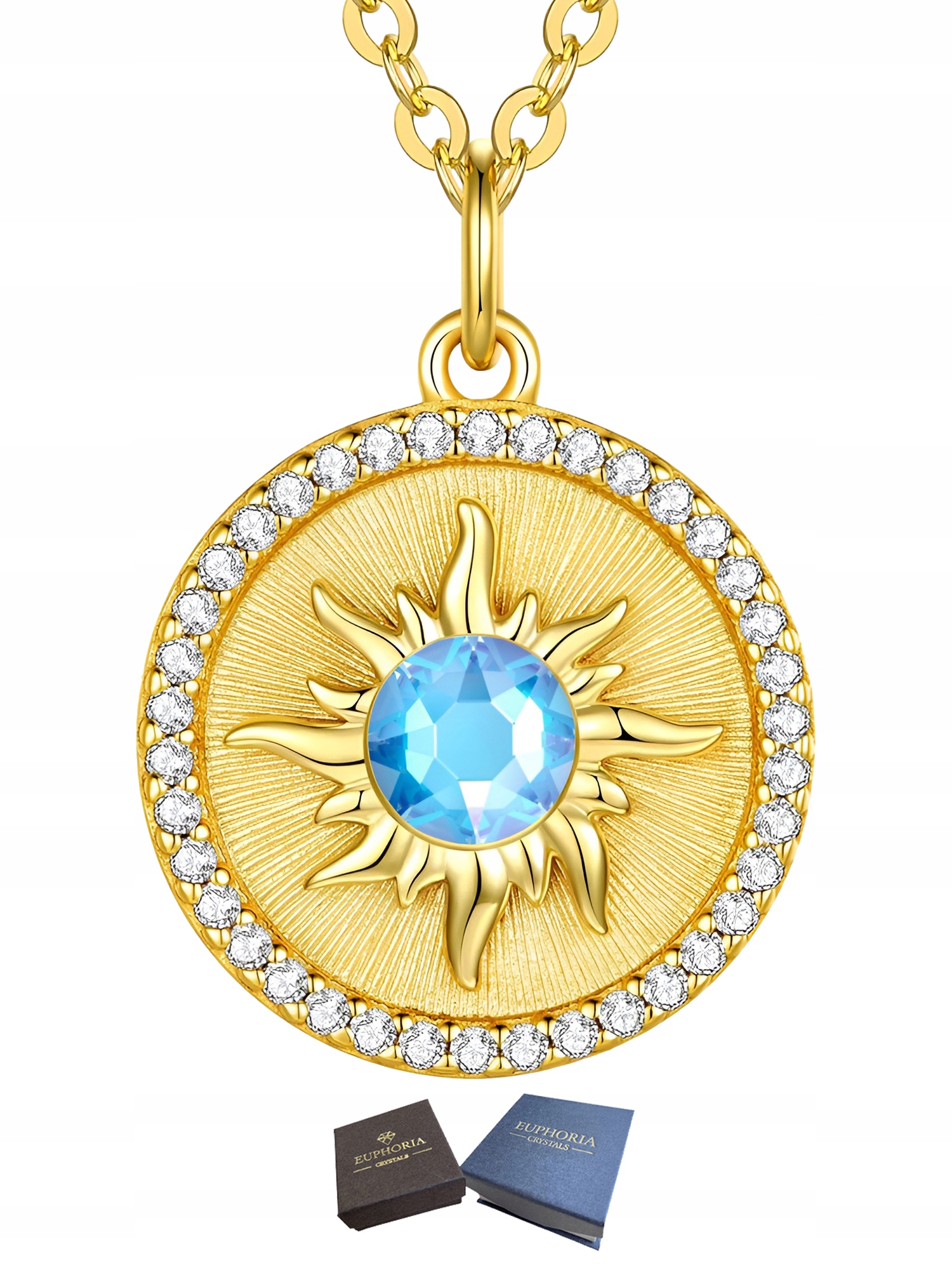 Zlatý náhrdelník Slunce s zirkony Celebrity pro manželku Stříbro 925 Gravírování