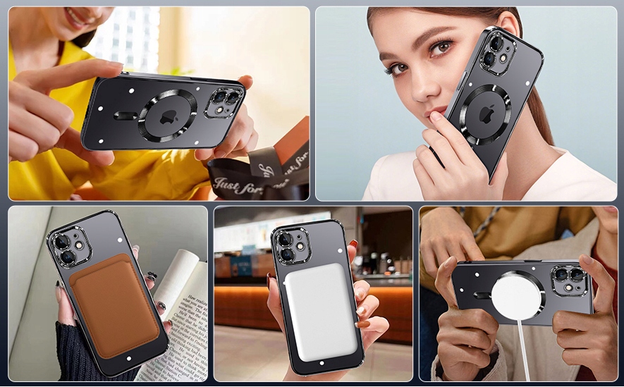 ETUI + FOLIA CERAMICZNA do IPHONE 12 case do MagSafe PRZEZROCZYSTE / KOLORY Funkcje ładowanie indukcyjne pochłanianie wstrząsów