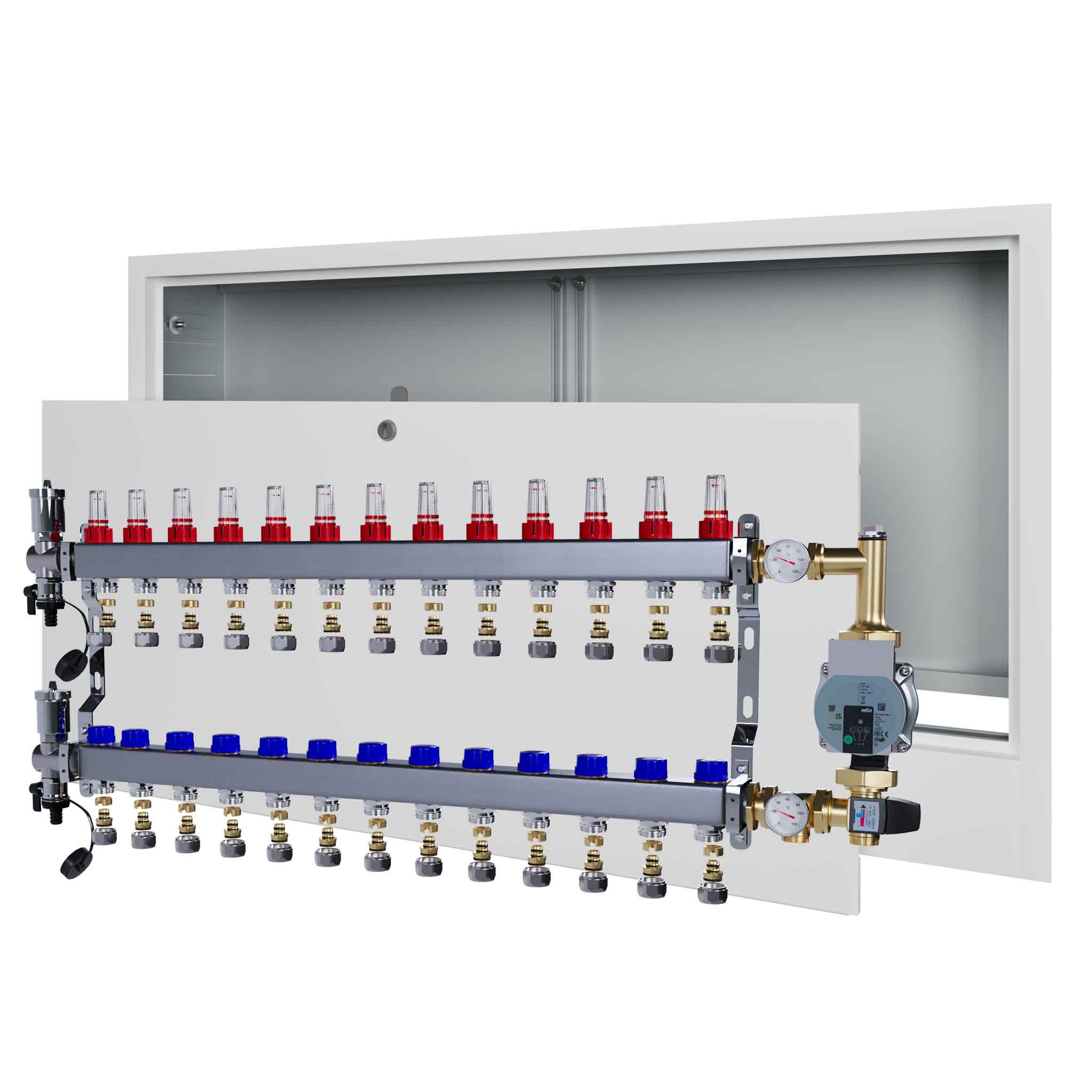 Nerezový rozdělovač pro podlahovku 13 čerpadlo Wilo podomítkový box+ Pex