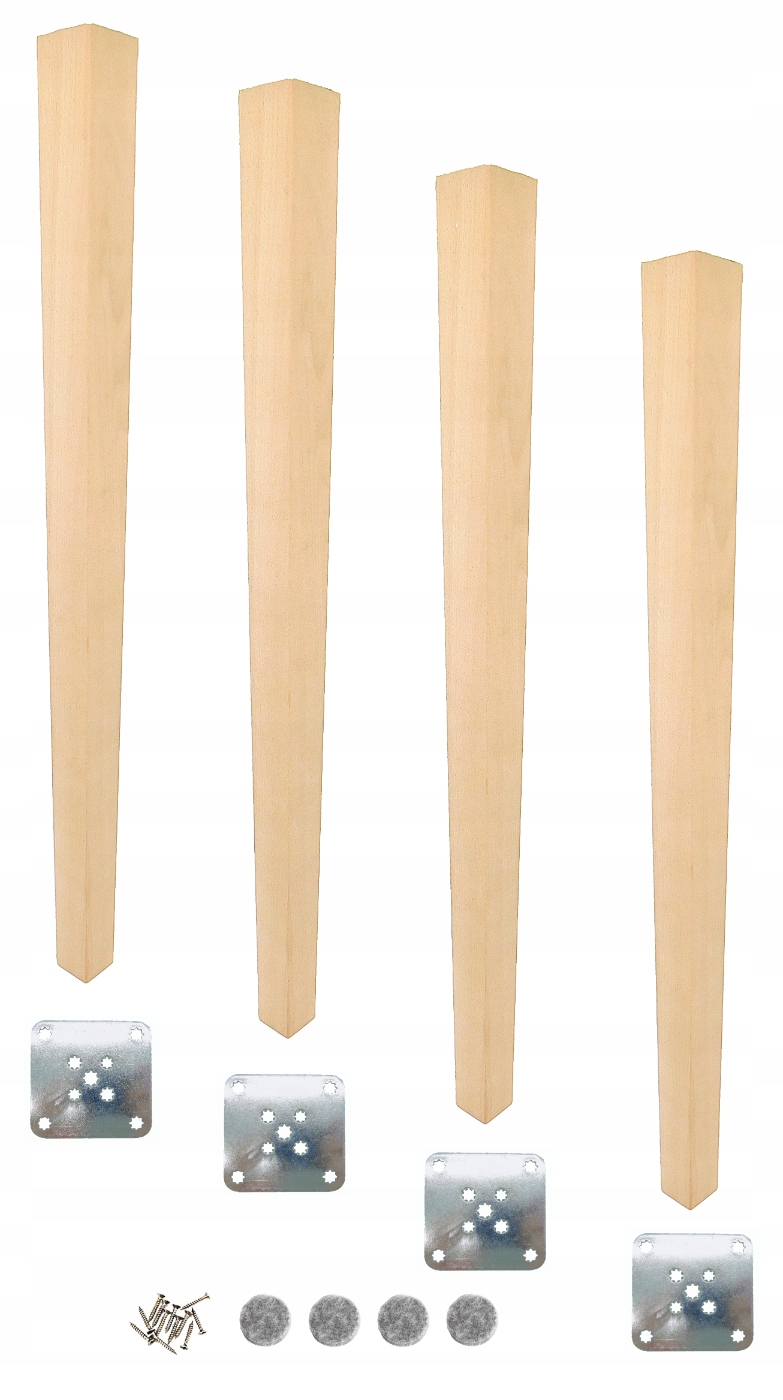 Bukové nohy 74 cm – trapézové, surové, s montážní sadou