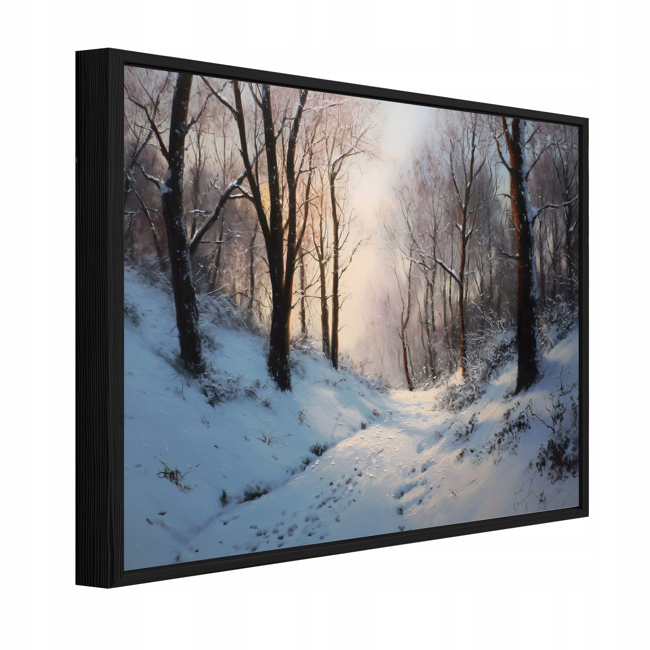 Obraz V Černém Rámu Na Plátně Zimní Les Stromy Obývací Pokoj Ložnice 120x80