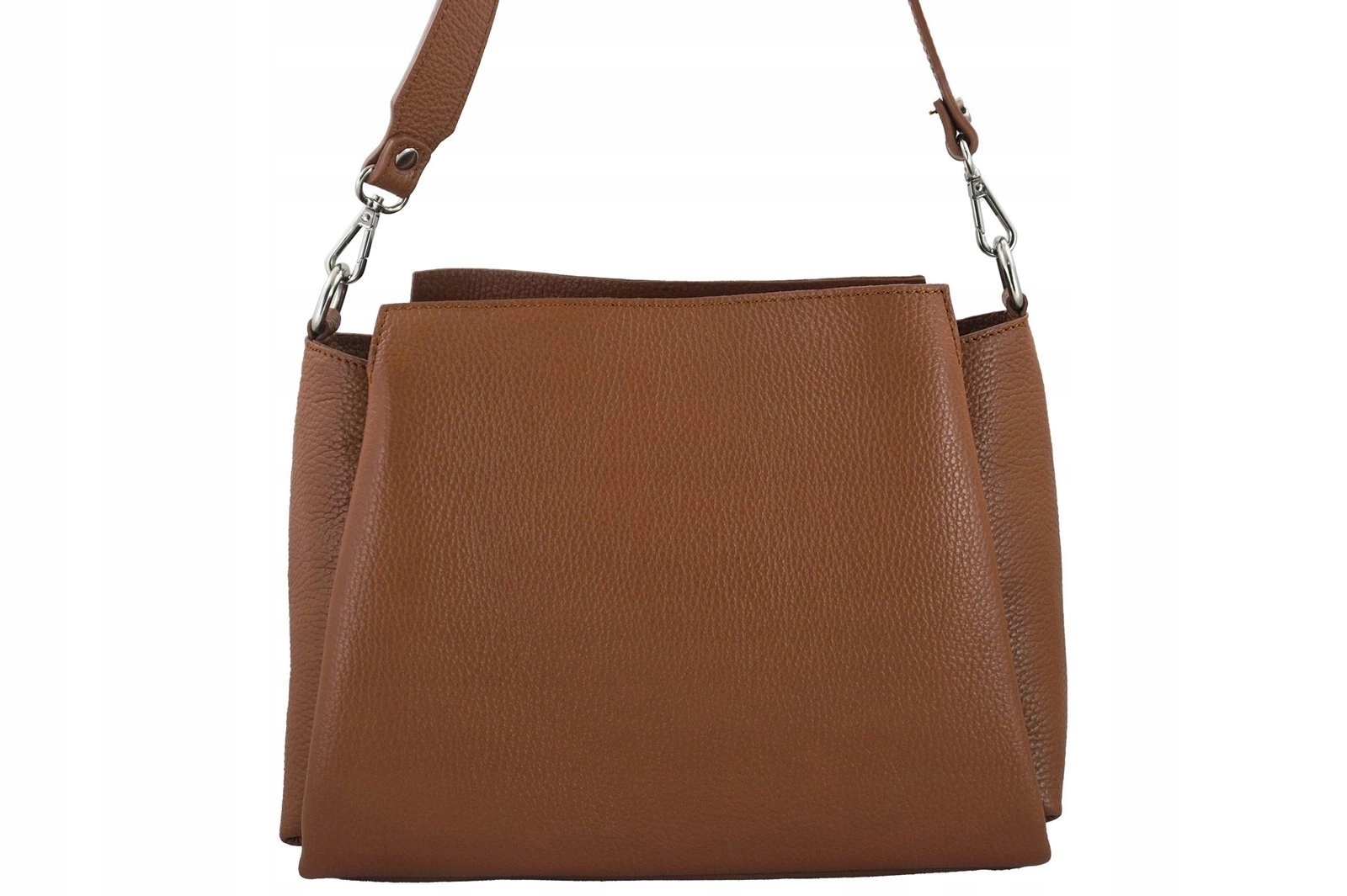 Torebka damska kuferek skórzana na szerokim pasku włoska - Brązowa jasna