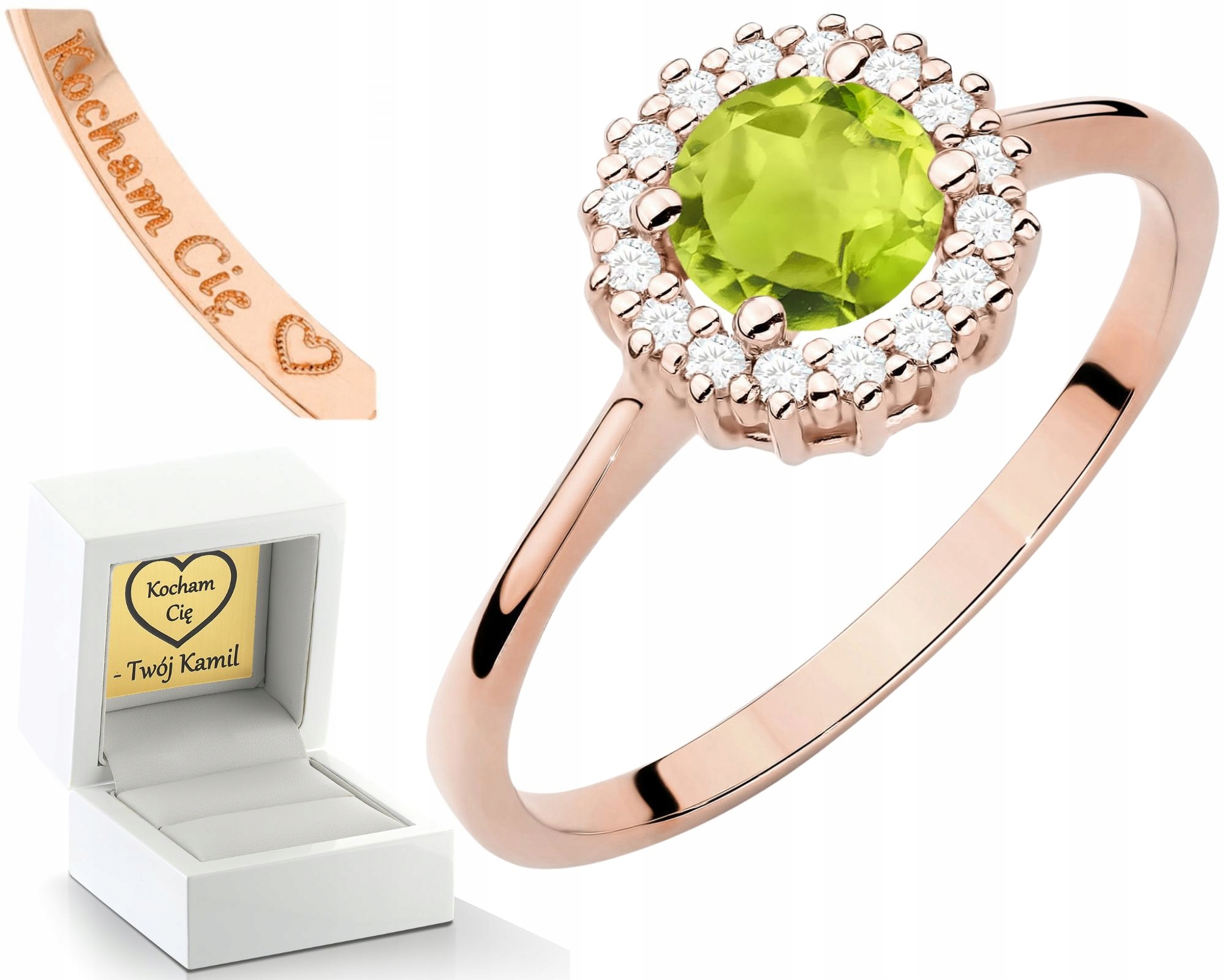 Růžový Zlatý Prstýnek A Diamanty, Gravírování Bonus , Dárek 585