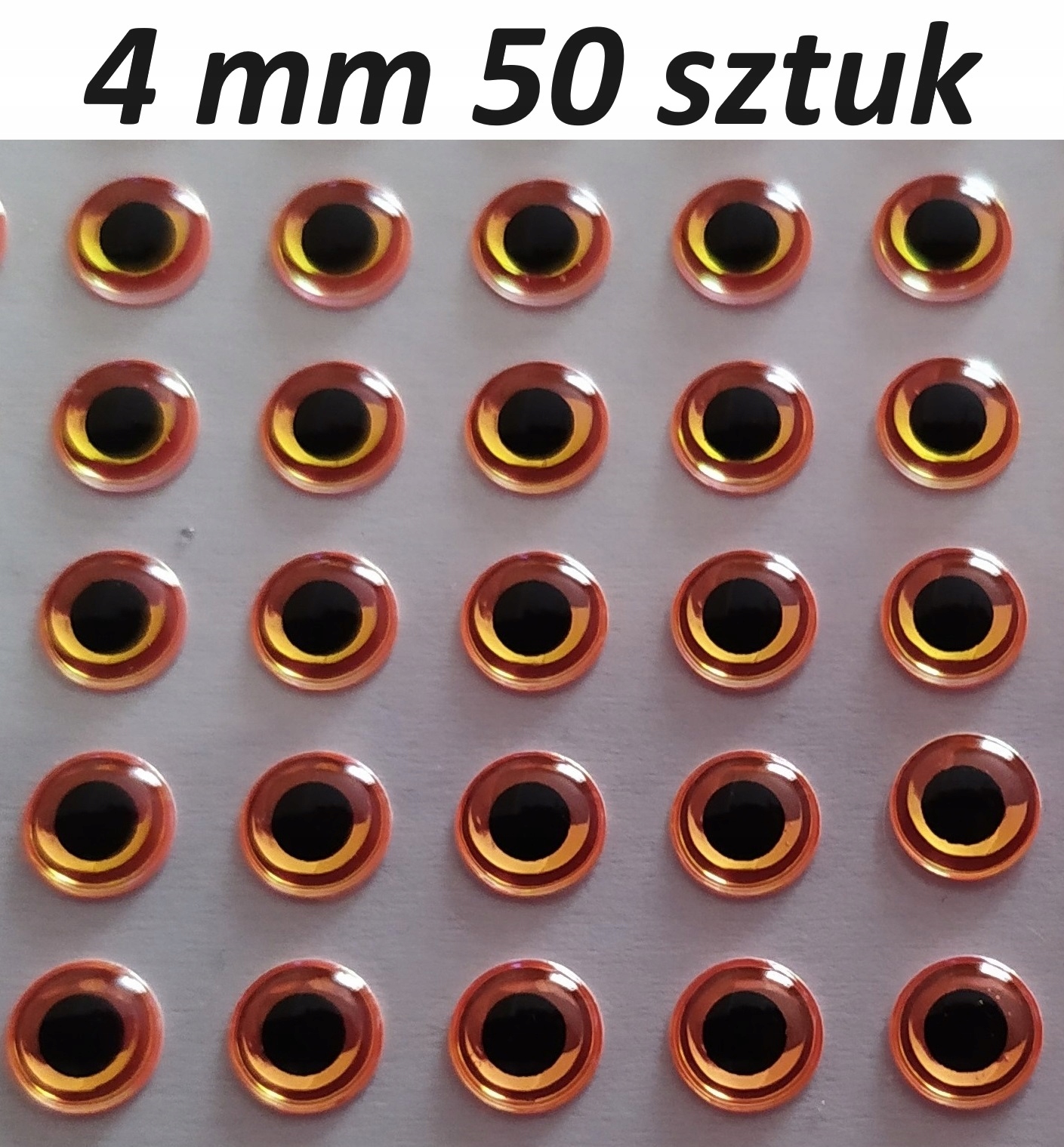 Oczy 3D 4 mm Orange Fluo Neon 50 sztuk